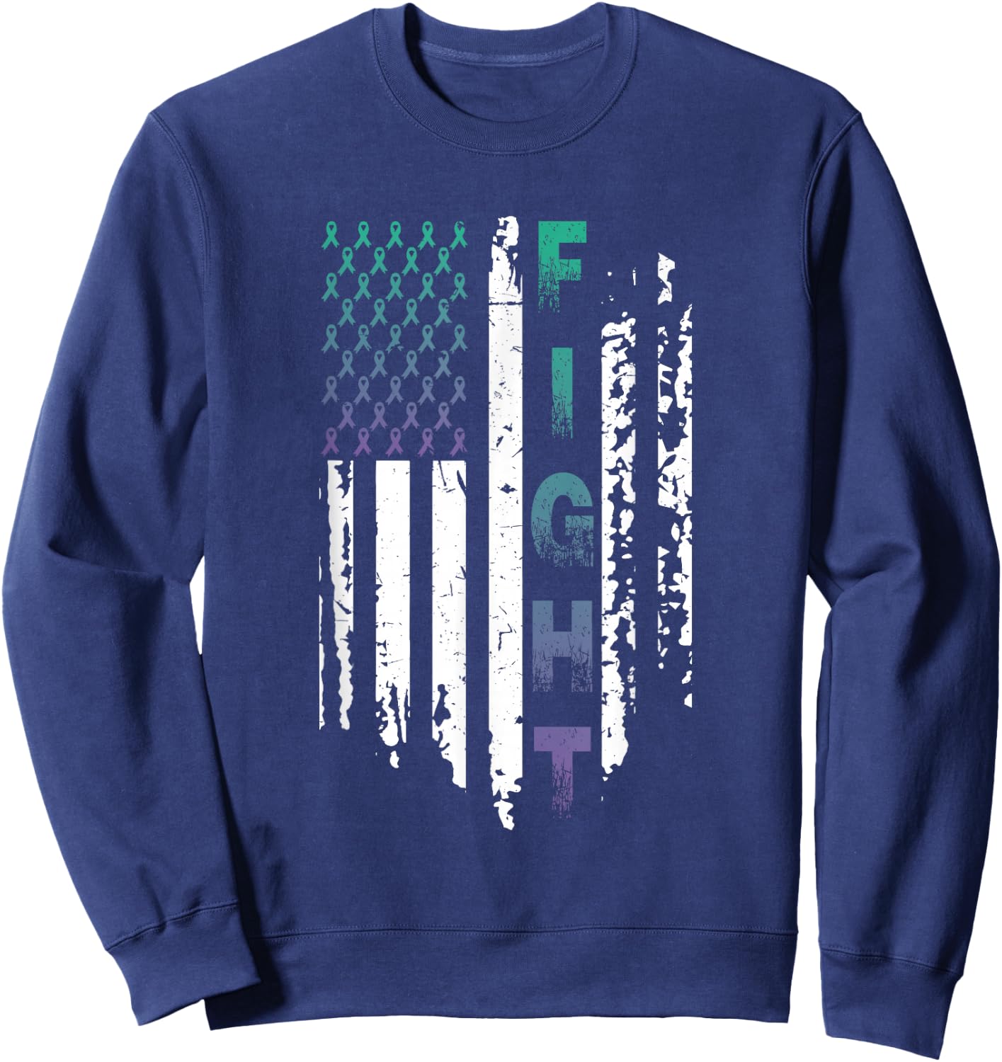 Fight Cancer USA Flag T Shirt Anal Cancer Awareness Shirt Women Men Sweatshirt - Sweatshirt | Navy