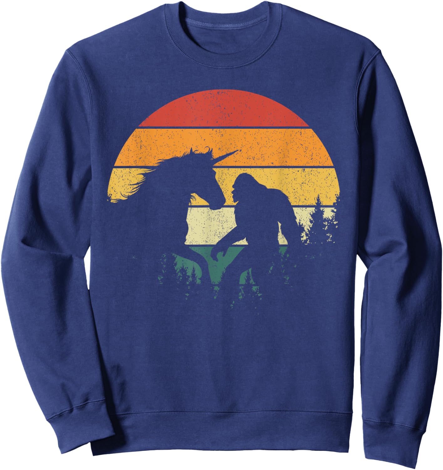 Bigfoot Walking Unicorn Horse Riding Retro Funny Sasquatch Sweatshirt - Sweatshirt | Navy