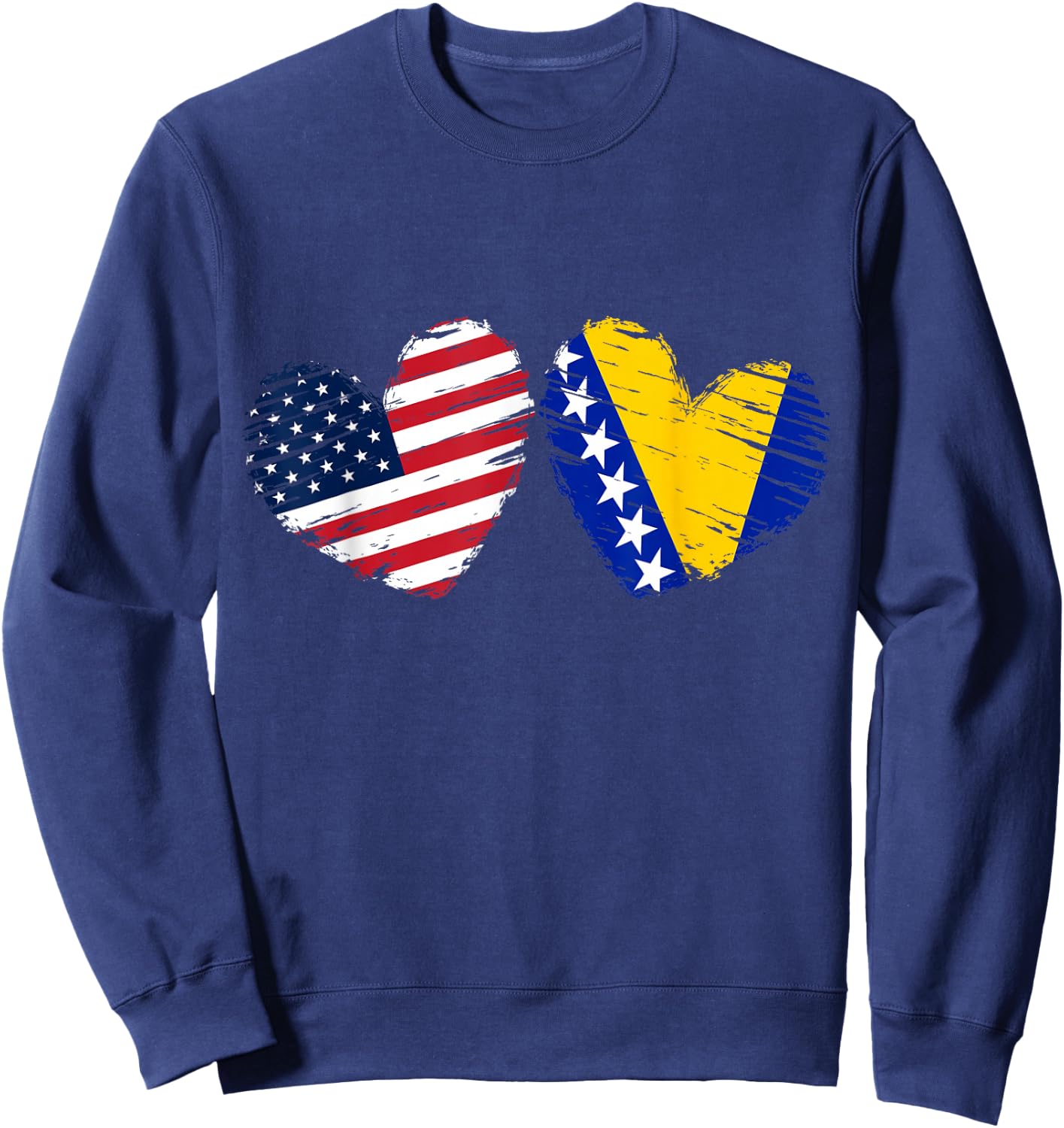 USA Bosnia and Herzegovina Flag Heart Bosnian American Sweatshirt - Sweatshirt | Navy