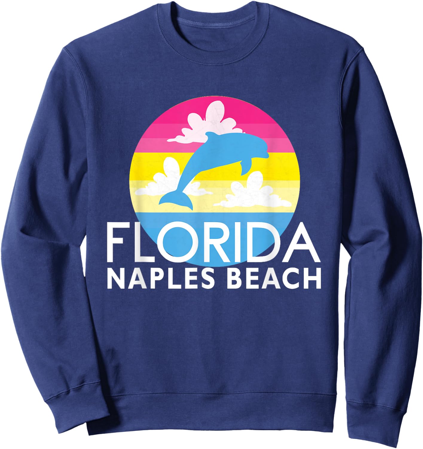 Pink Dolphin Sunset Naples Beach FL Dolphin Naples Florida Men Women Girls Kids Sweatshirt - Sweatshirt | Navy
