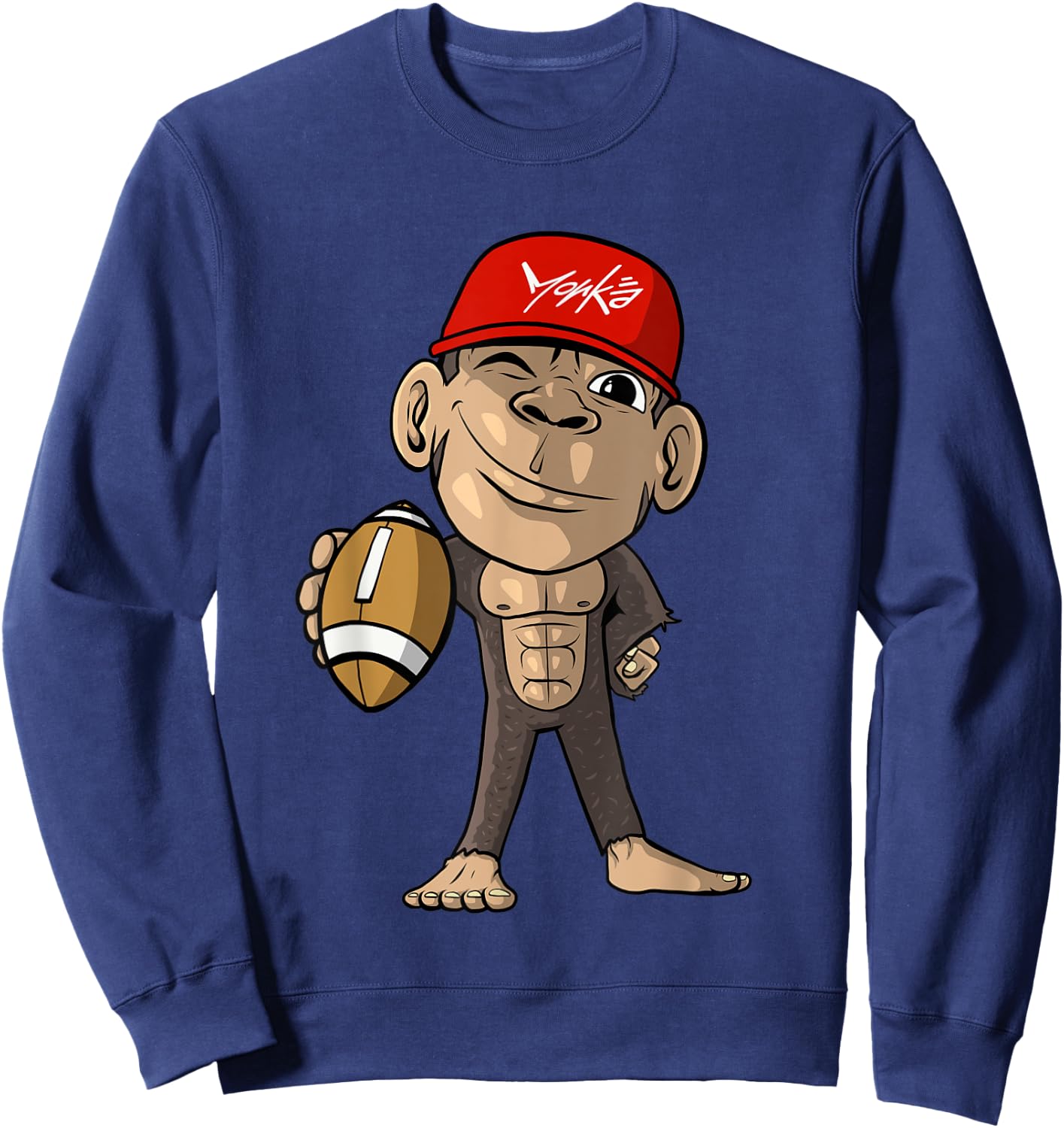 Cute Monkey with Football - American Football Sweatshirt - Sweatshirt | Navy