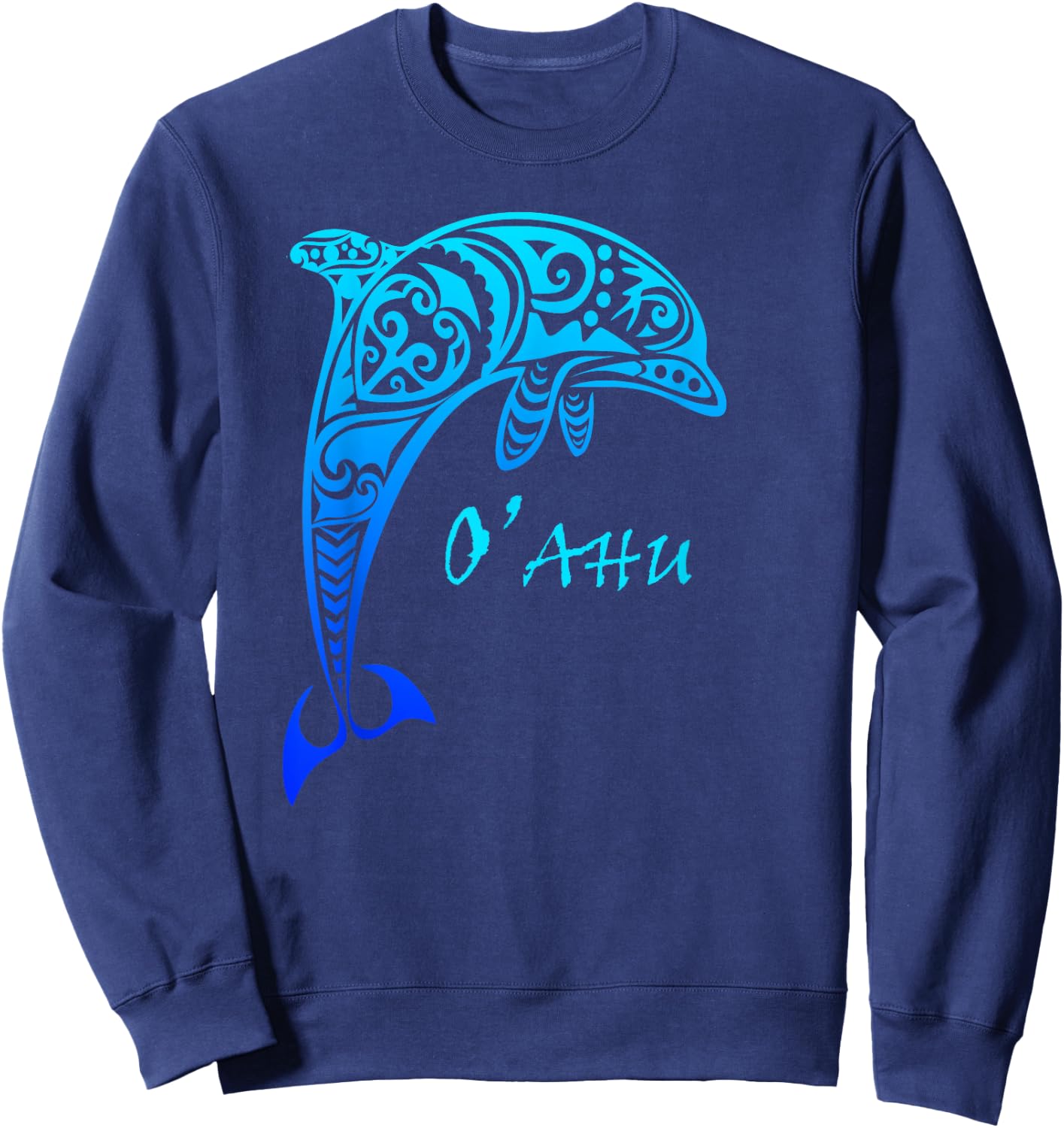 Oahu, Hawaii Vintage Tribal Dolphin Vacation Sweatshirt - Sweatshirt | Navy