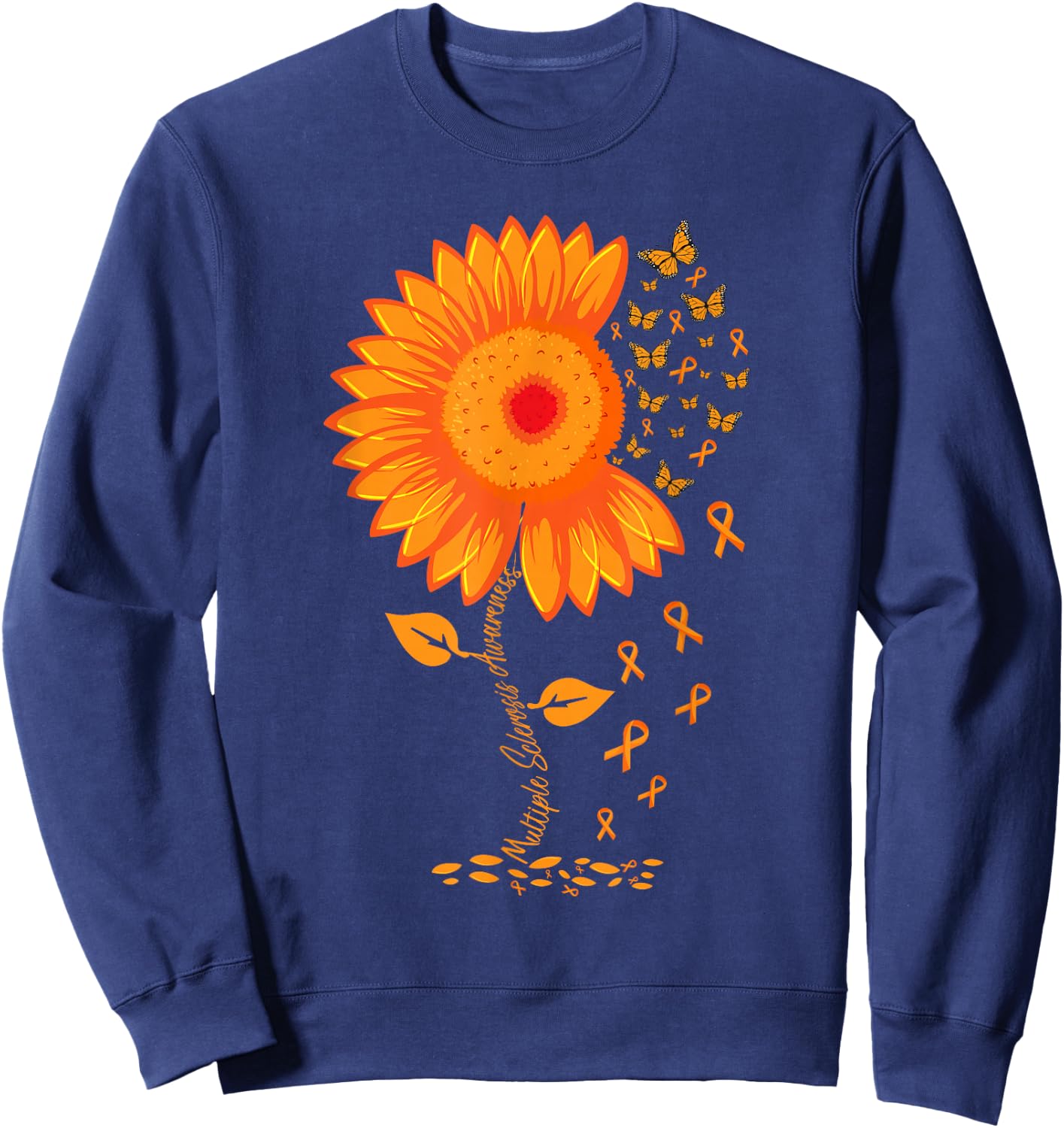 Multiple Sclerosis Awareness Ribbon Flower MS butterfly Sweatshirt - Sweatshirt | Navy