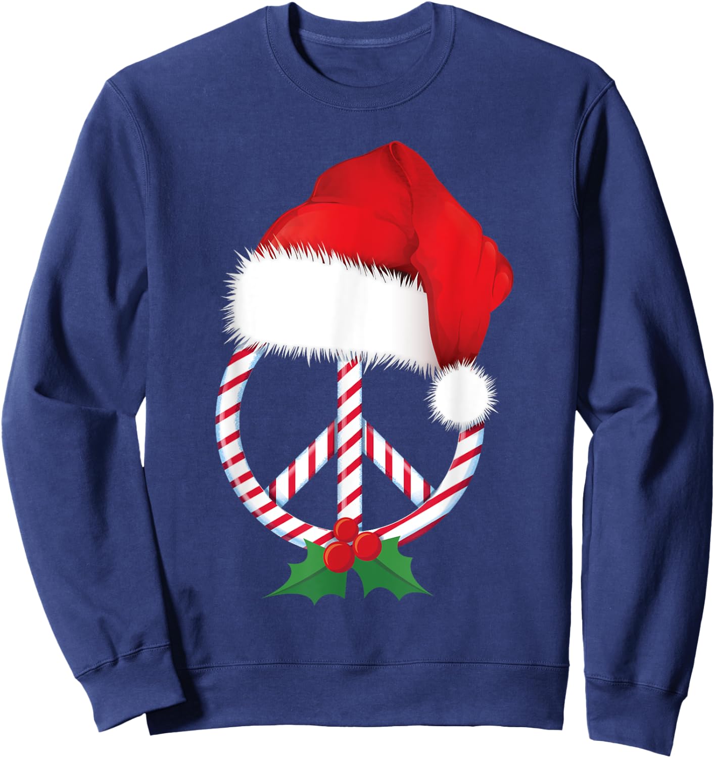 Christmas Peace Sign Candy Cane Santa Peace Symbol Sweatshirt - Sweatshirt | Navy