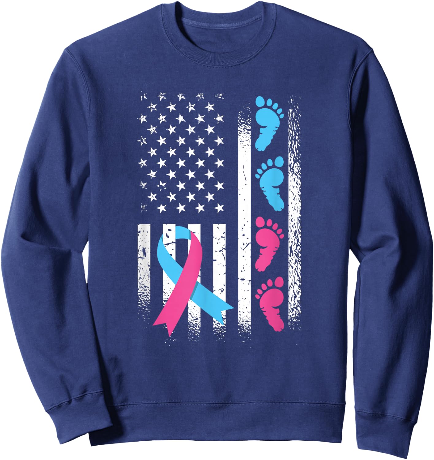 American Flag Pink and Blue Ribbon Pregnancy and Infant Loss Sweatshirt - Sweatshirt | Navy