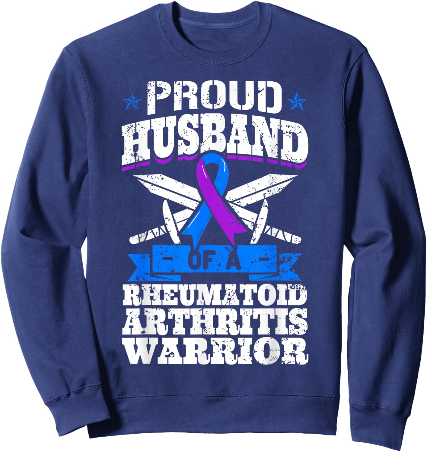 Proud Husband Of A Rheumatoid Arthritis Warrior RA Awareness Sweatshirt - Sweatshirt | Navy