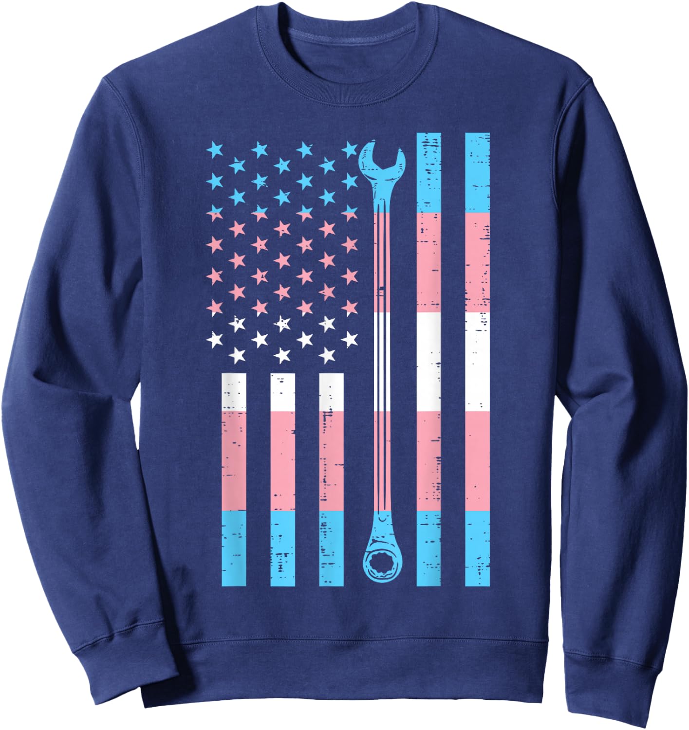 US America Flag Wrench Transgender Trans Pride LGBT Mechanic Sweatshirt - Sweatshirt | Navy