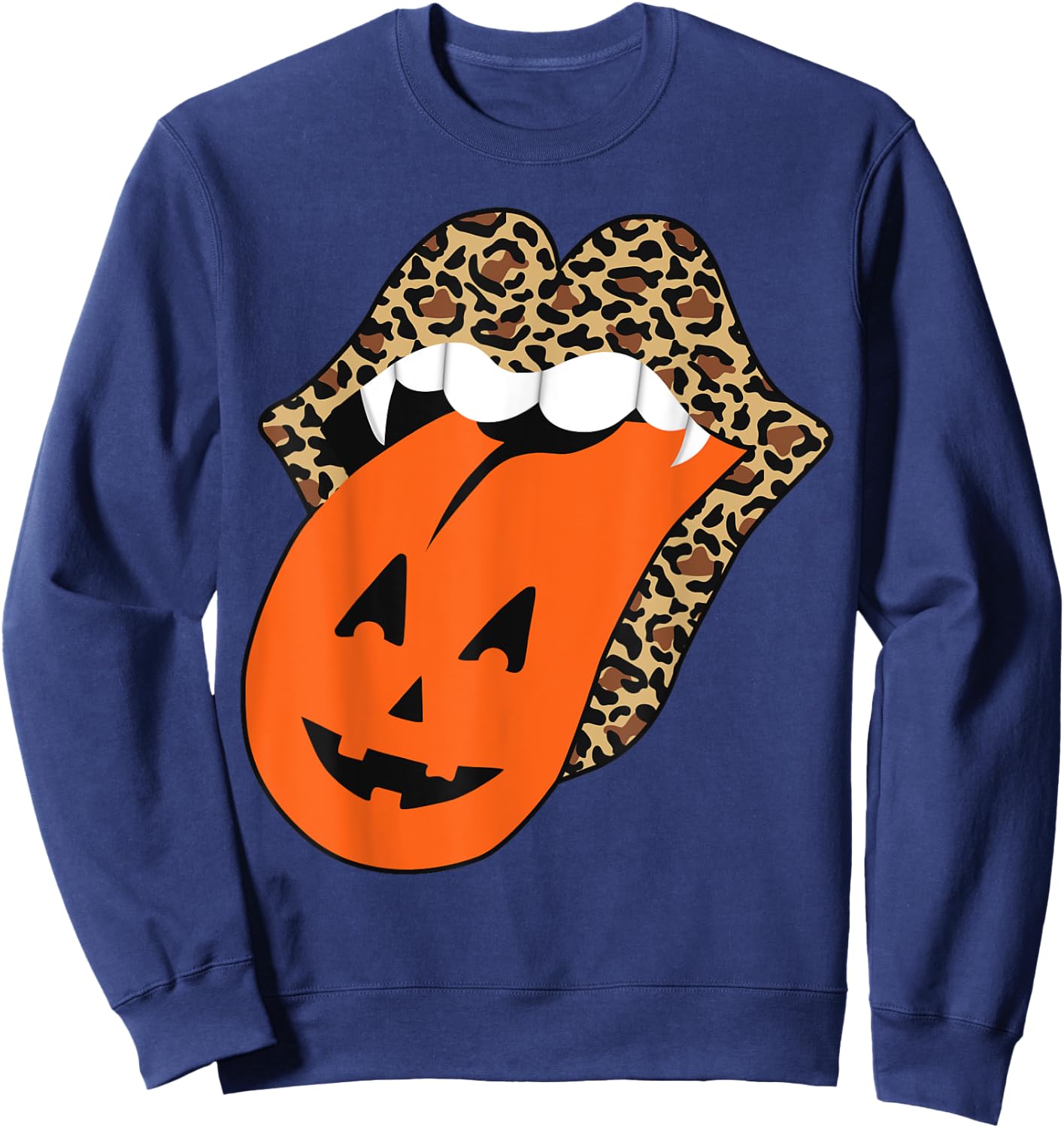 Leopard Lips Halloween Lips Vampire Mouth Pumpkin Tongue Sweatshirt - Sweatshirt | Navy