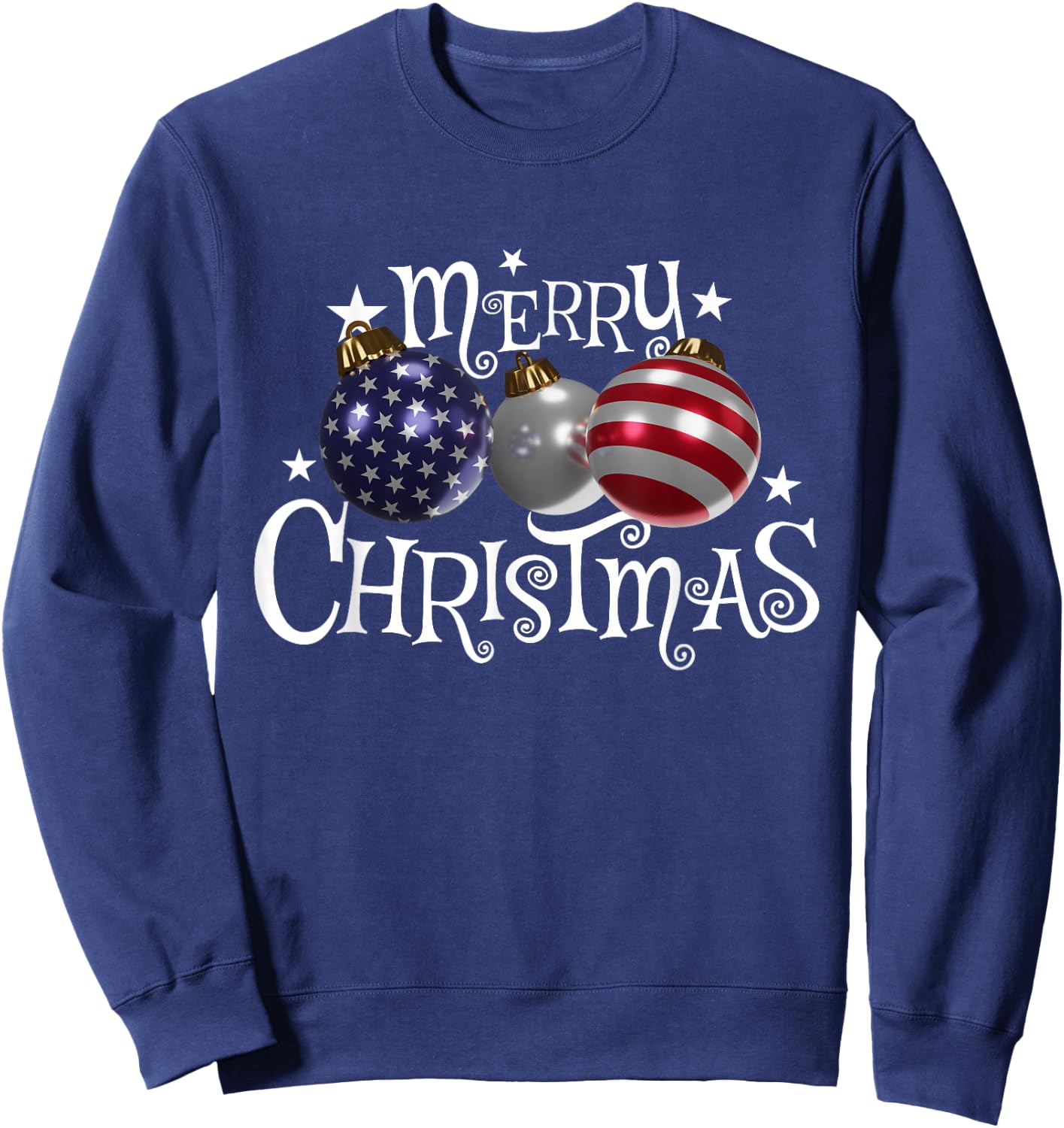 American Flag Merry Christmas Tree Baubles US Patriotic Xmas Sweatshirt - Sweatshirt | Navy