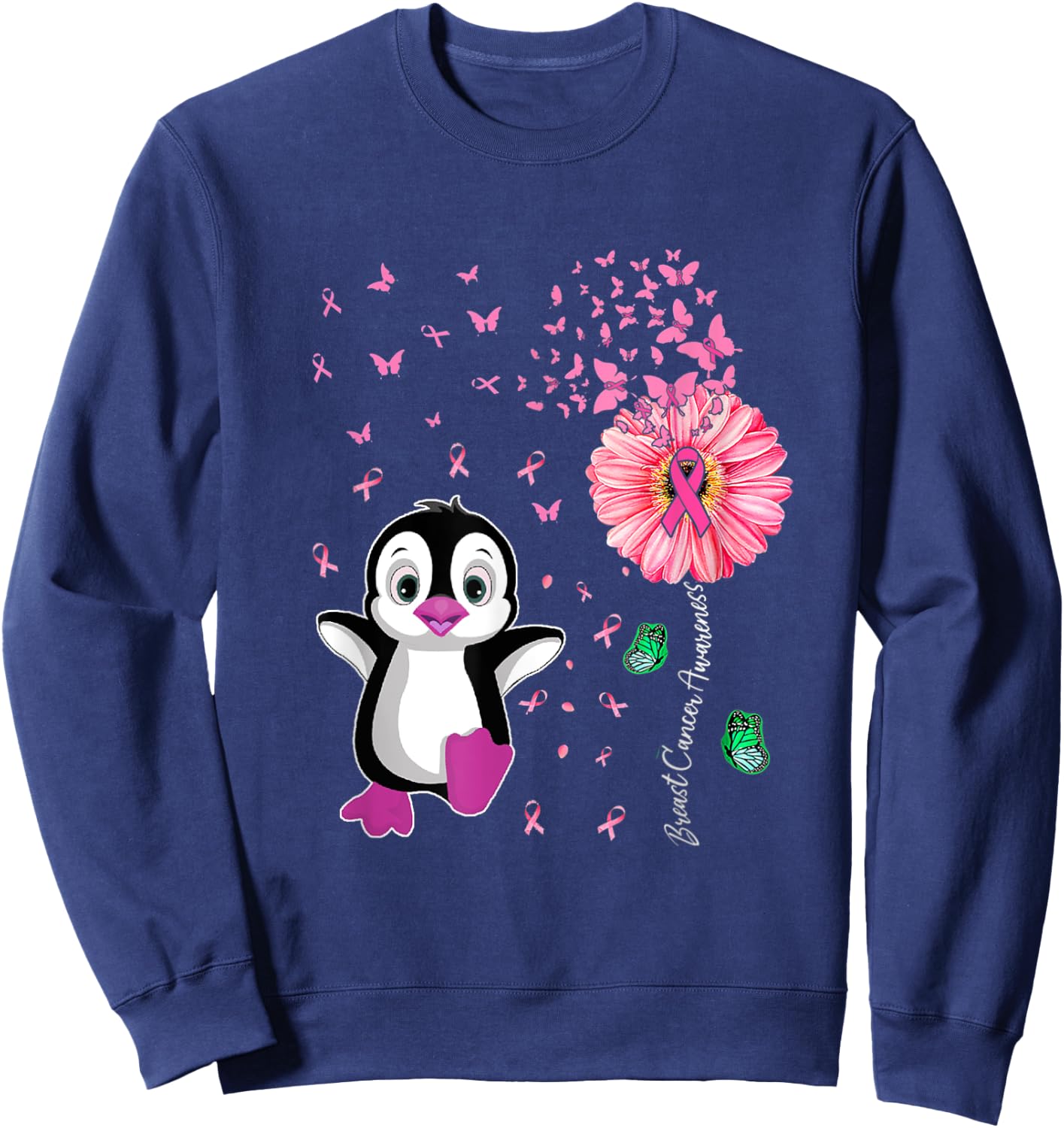 Penguin Pink Breast Cancer Awareness Sweatshirt - Sweatshirt | Navy