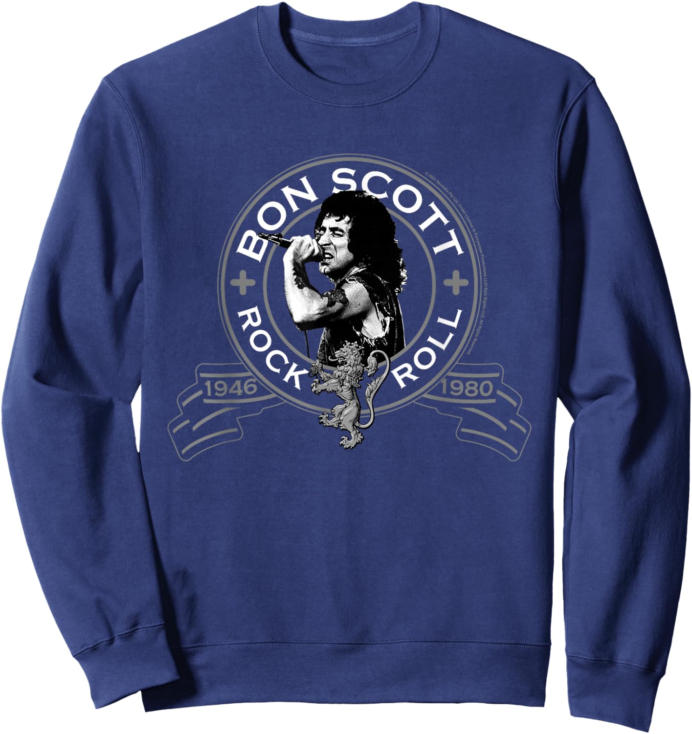 Bon Scott Rock n' Roll Lion Shield Sweatshirt - Sweatshirt | Navy