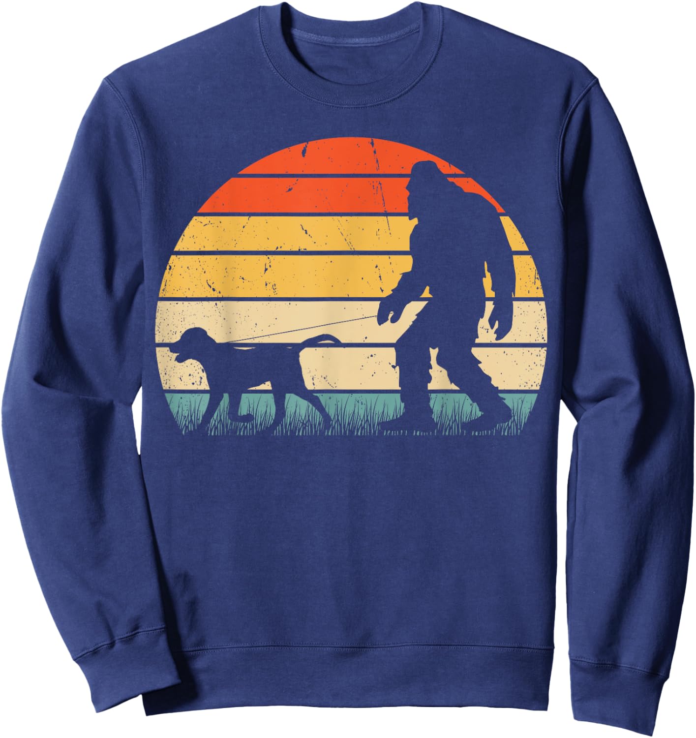 Funny Bigfoot Walking Labrador Dog Vintage Sasquatch Retro Women Girls Kids Sweatshirt - Sweatshirt | Navy