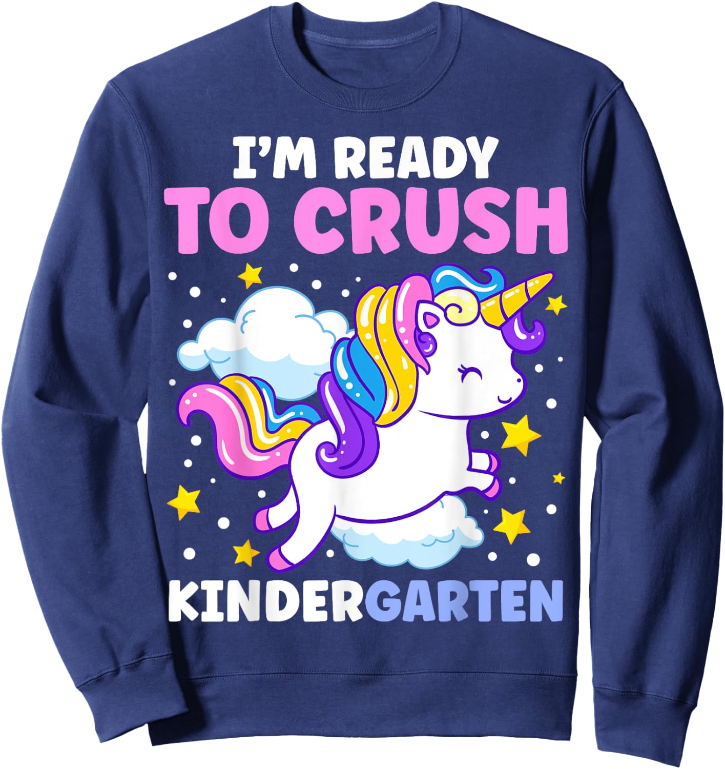 First Day of Kindergarten Unicorn Girls Back to School Sweatshirt - Sweatshirt | Navy