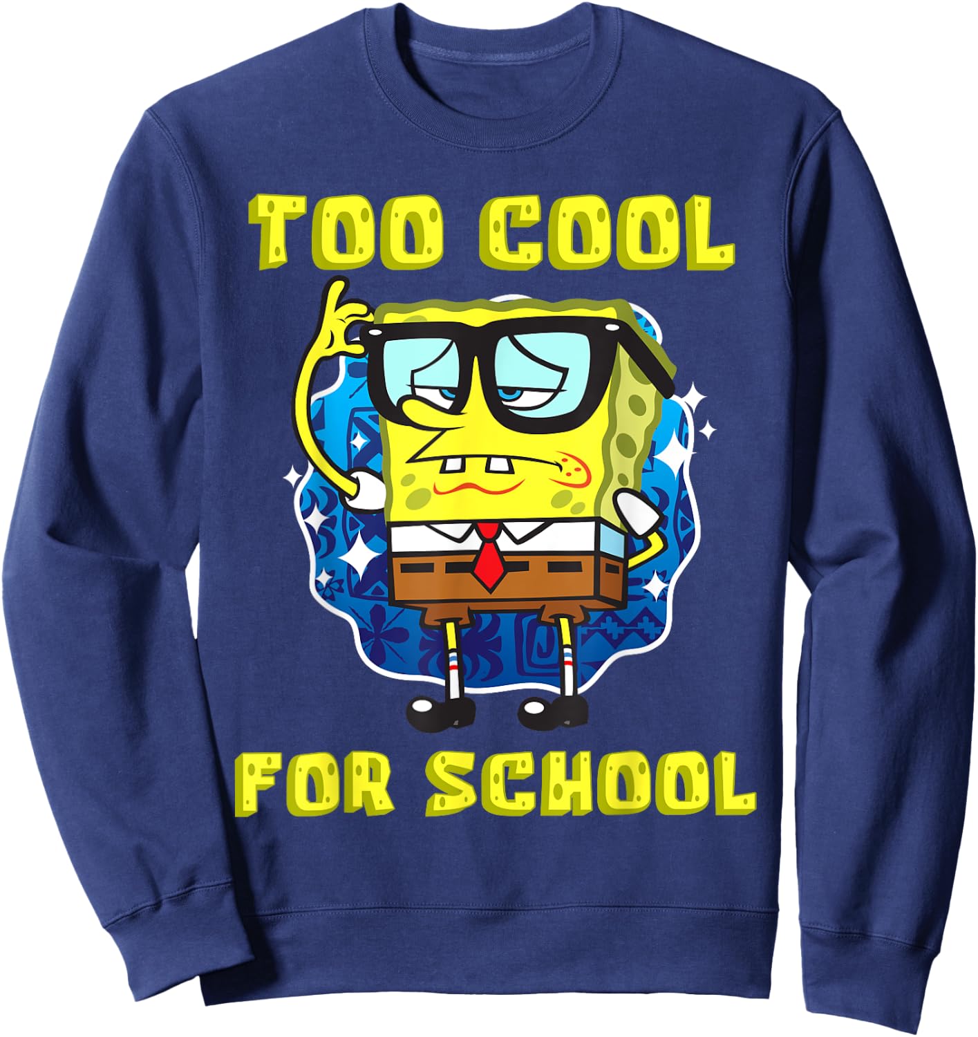 Mademark x SpongeBob SquarePants - SpongeBob Too Cool For School Wearing Glasses for Boys Girls Sweatshirt - Sweatshirt | Navy