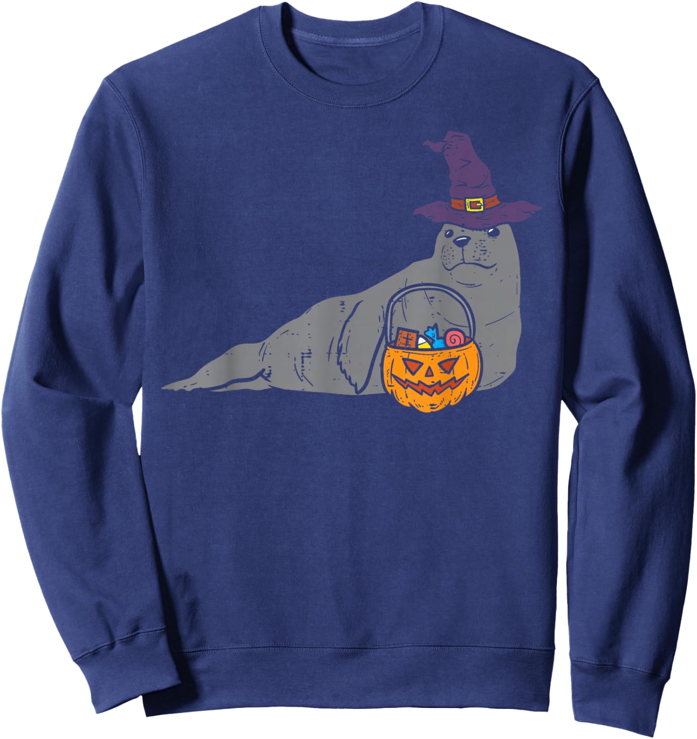 Seal Sea Lion Witch Pumpkin Halloween Animal Men Women Kids Sweatshirt - Sweatshirt | Navy