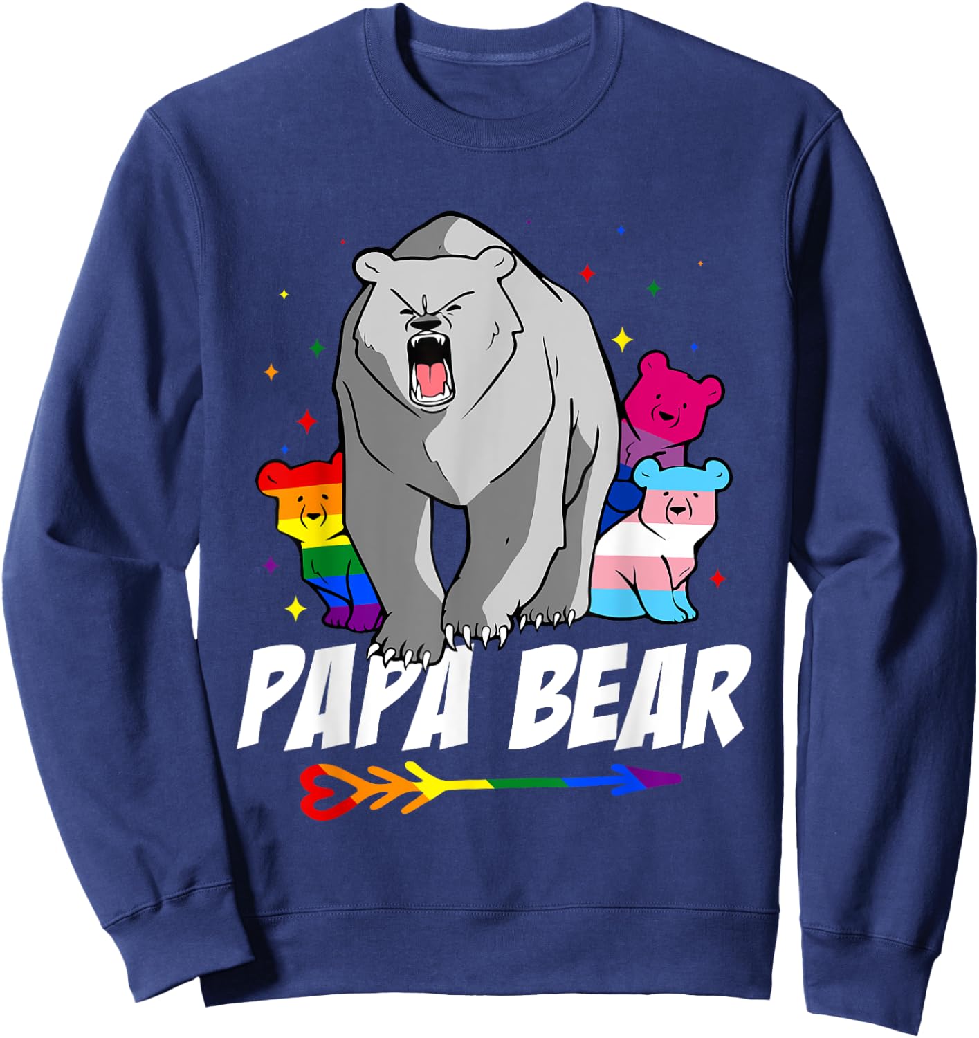 Papa Bear LGBT Gay Bisexual Trans Pride Month Support Sweatshirt - Sweatshirt | Navy