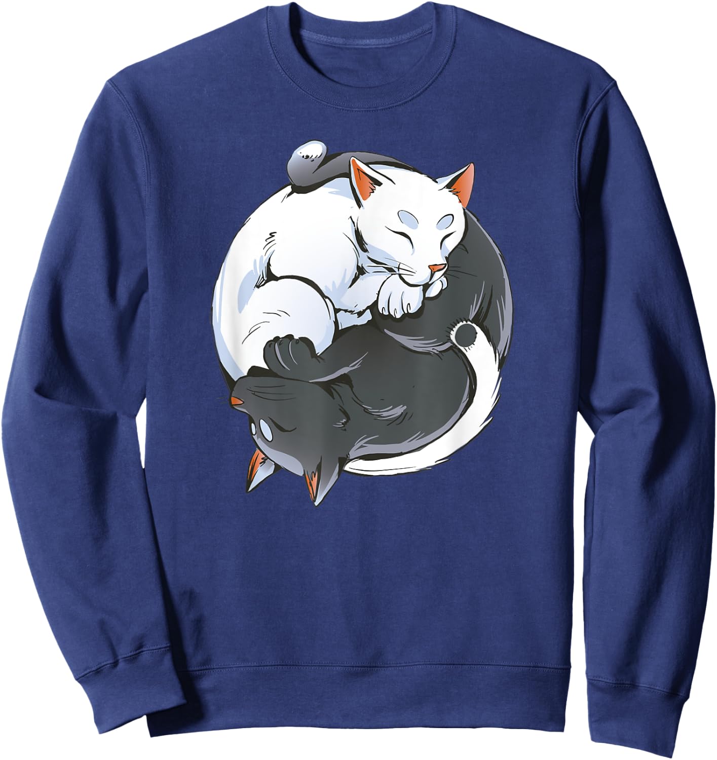 Black and White Cat Yin Yang Yoga Buddhism Cute Cat Lovers Men Women Kids Sweatshirt - Sweatshirt | Navy
