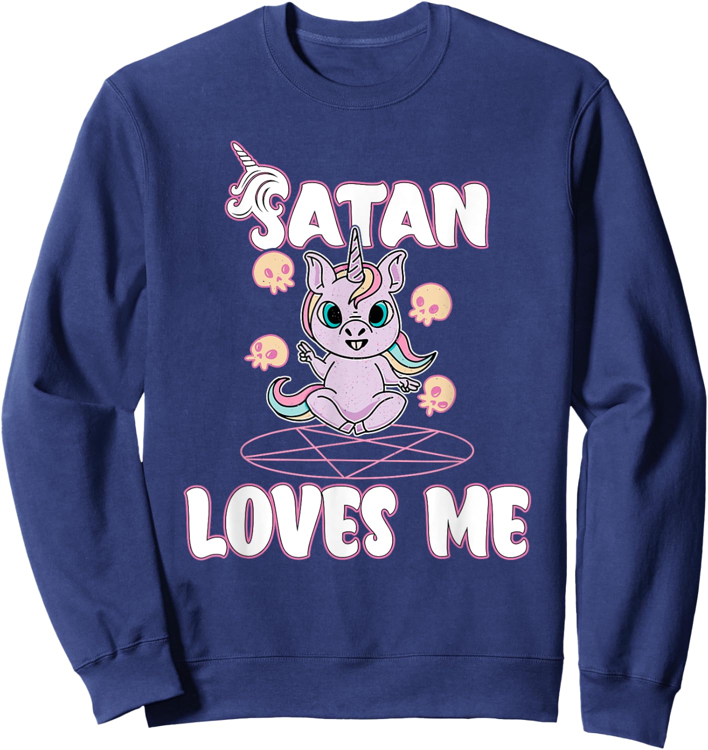 Satan Loves Me - Satanic Unicorn Satanism Baphomet Sweatshirt - Sweatshirt | Navy