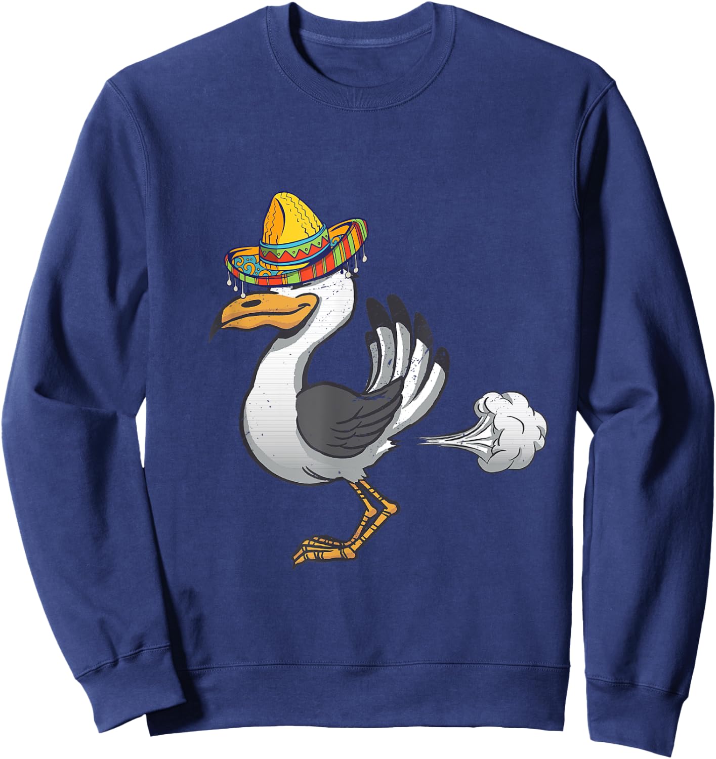 Funny Mexican Seagull Farting Sombrero Seagull Lover Gull Sweatshirt - Sweatshirt | Navy