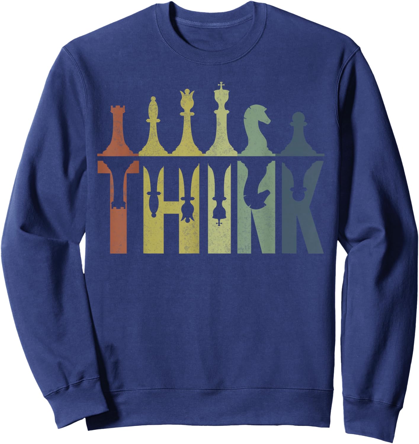 Think Retro Vintage Chess Pieces Player Gifts Chess Coach Sweatshirt - Sweatshirt | Navy