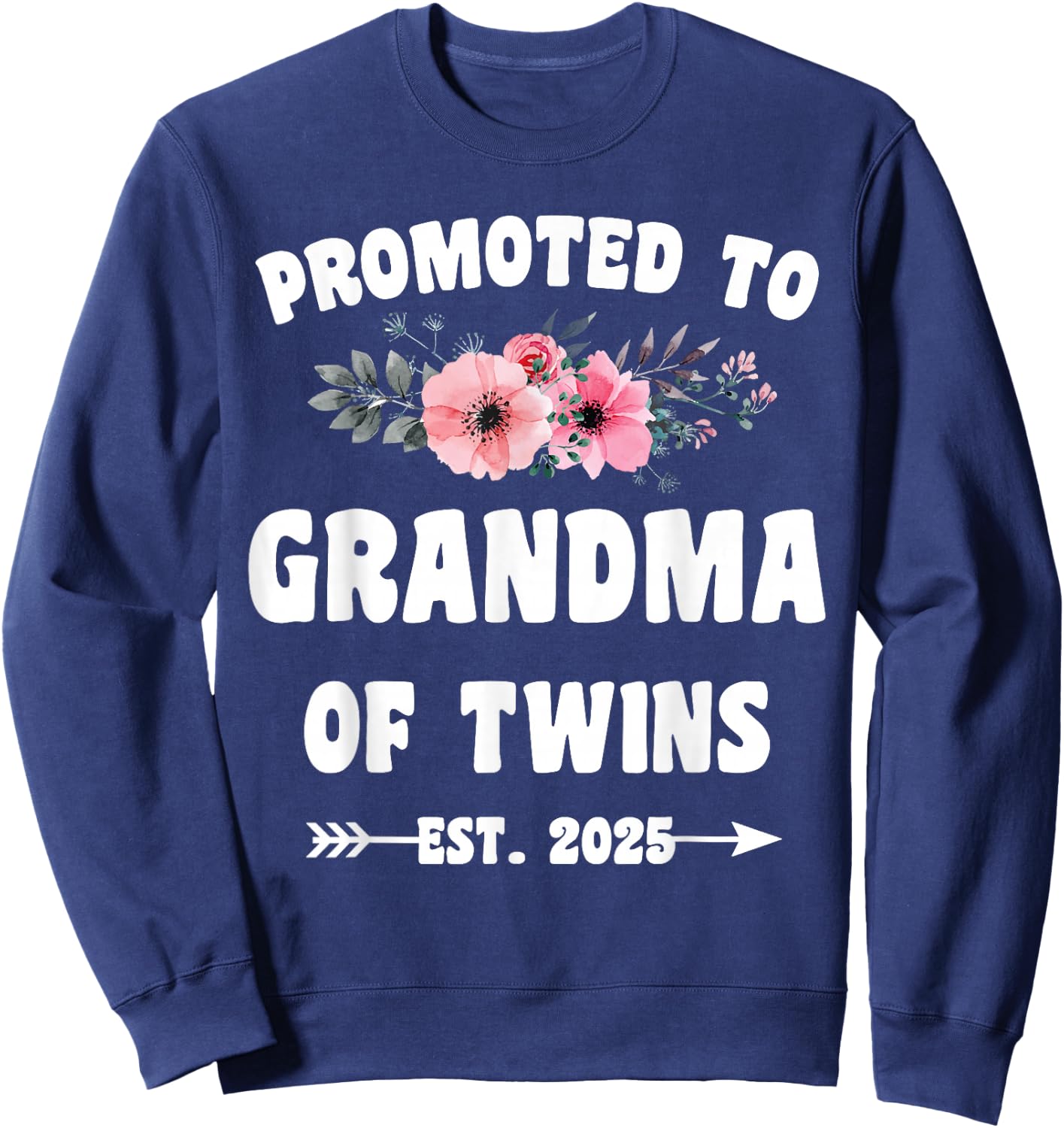 Promoted To Grandma Of Twins Est 2025 Pregnancy Announcement Black Women's Modern Casual Short Sleeve Sweatshirt - Sweatshirt | Navy