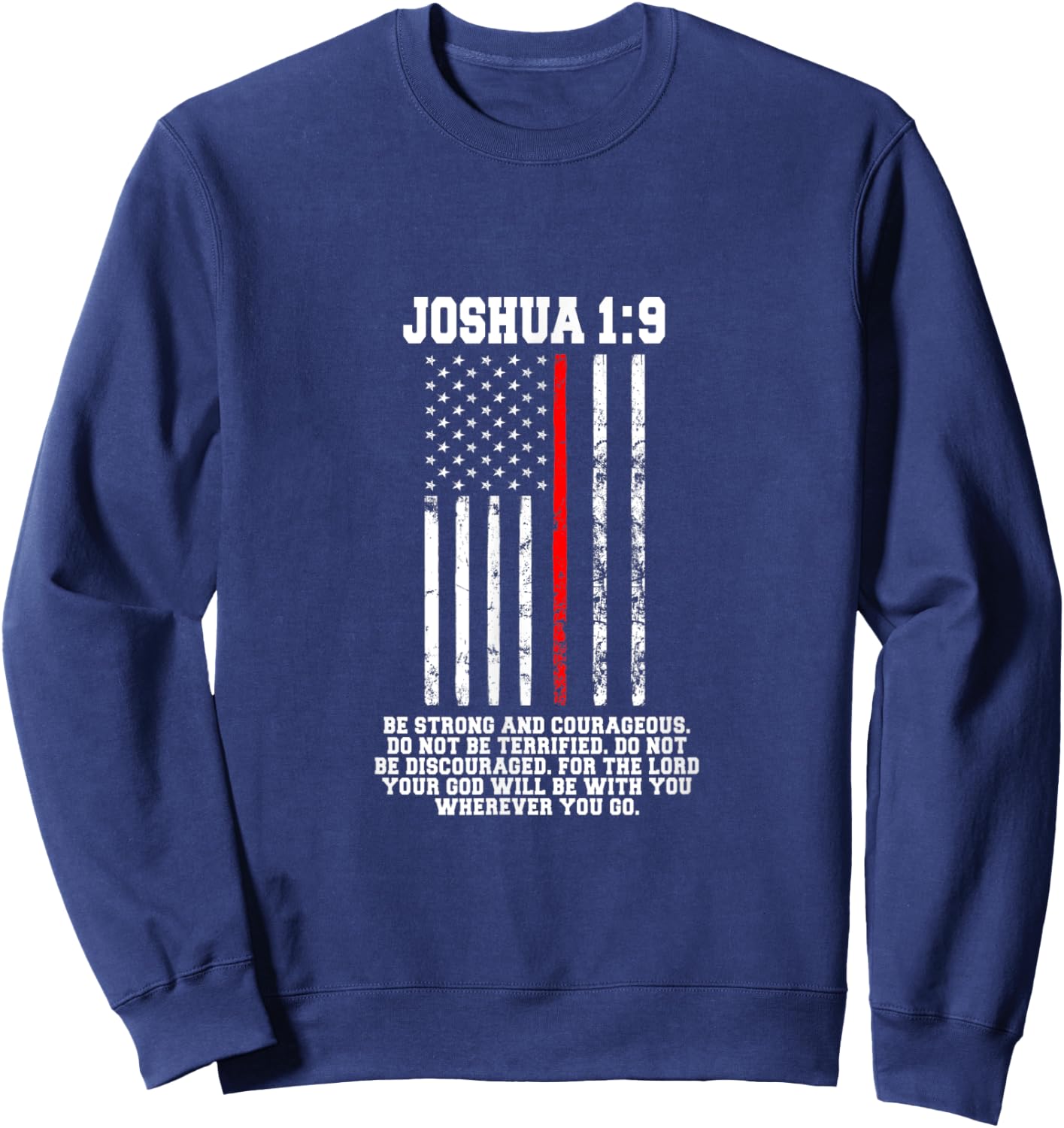 Thin Red Line Firefighter Bible Verse Christian Sweatshirt - Sweatshirt | Navy