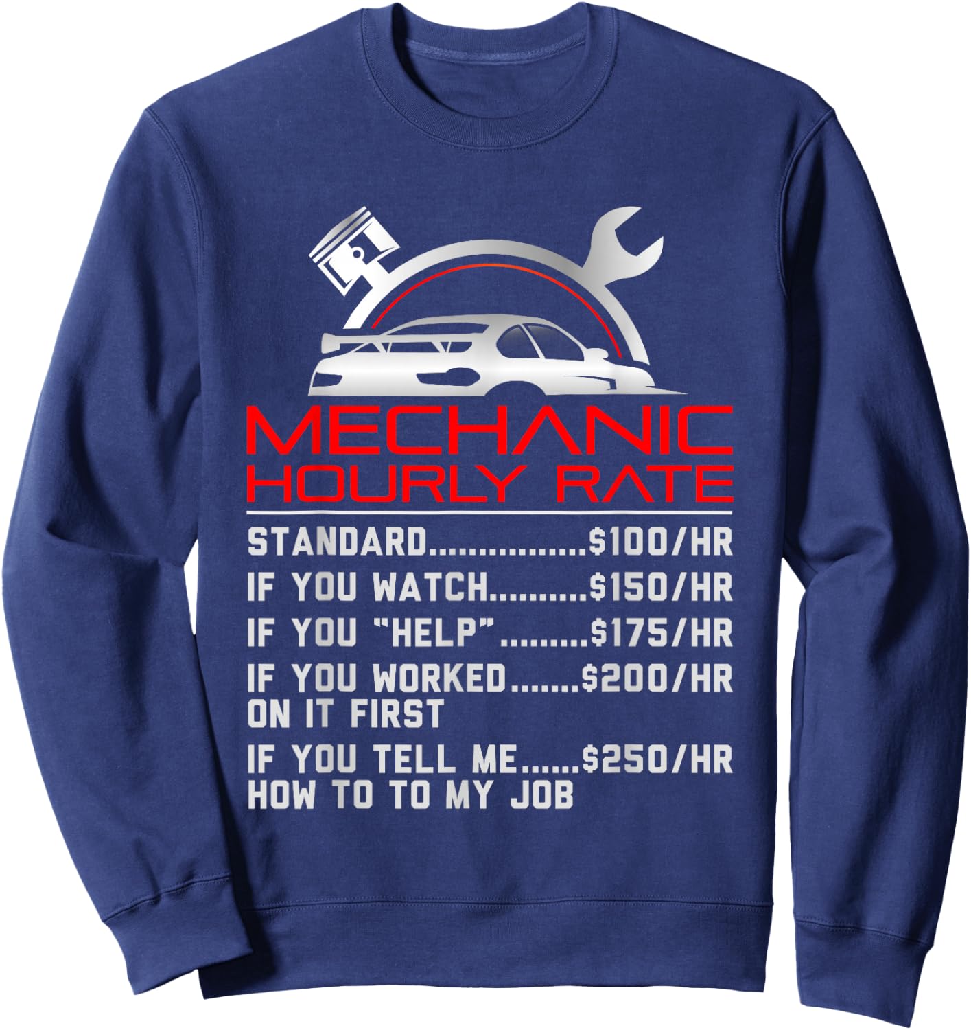 Sarcastic Mechanic Hourly Rate Skilled Professional Sweatshirt - Sweatshirt | Navy