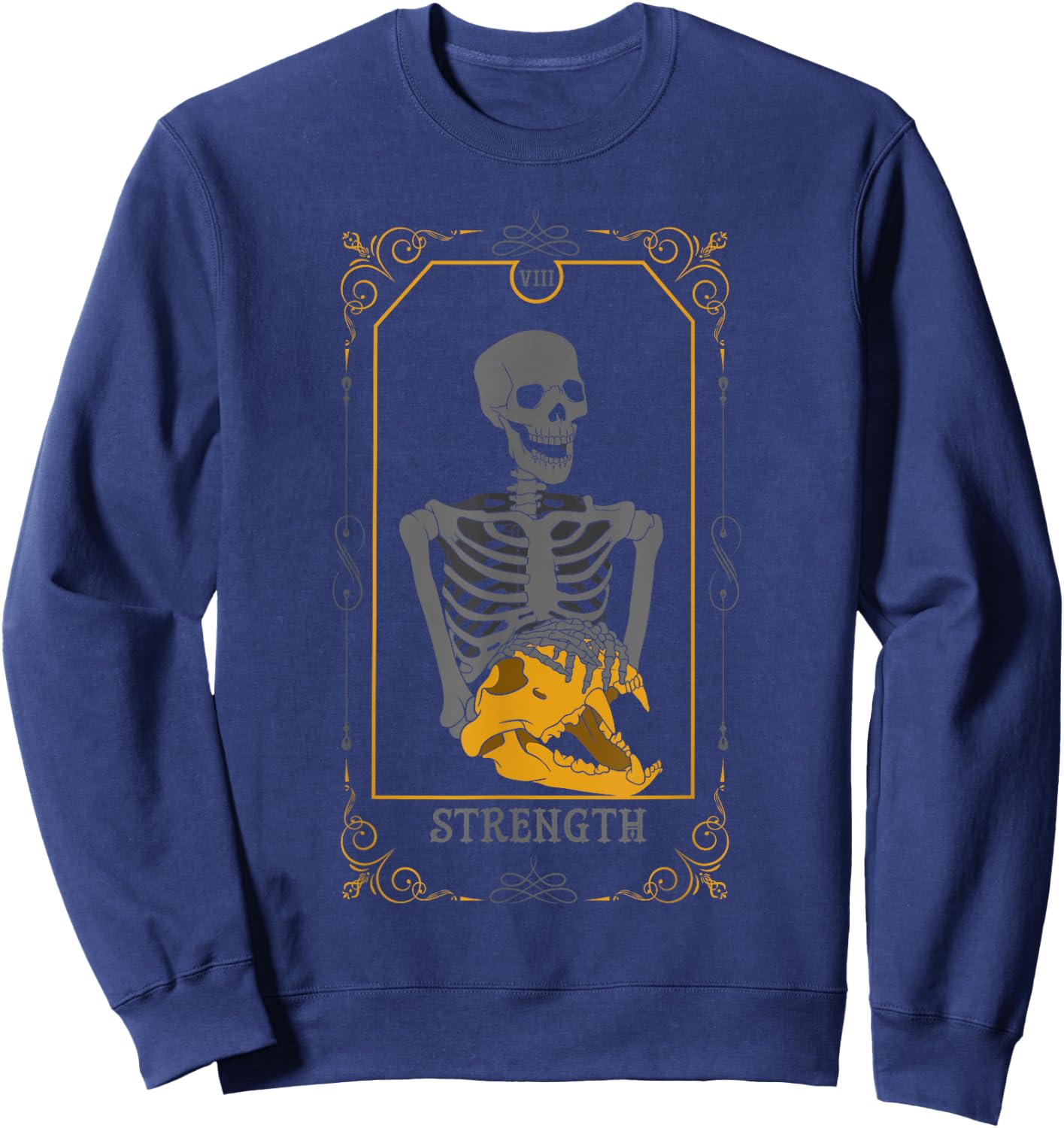 Strength Arcana Tarot Card Goth Skeleton Witchcraft Sweatshirt - Sweatshirt | Navy