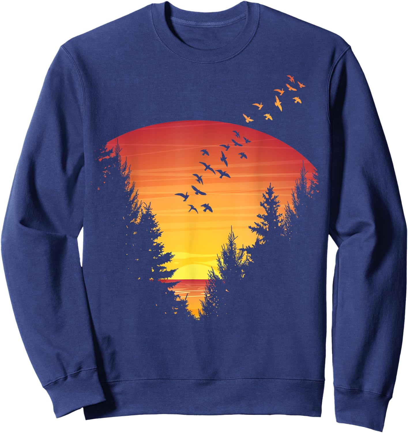 Sunset Forest Nature Pine Tree Camping Summer Outdoor Travel Men Women Kids Sweatshirt - Sweatshirt | Navy