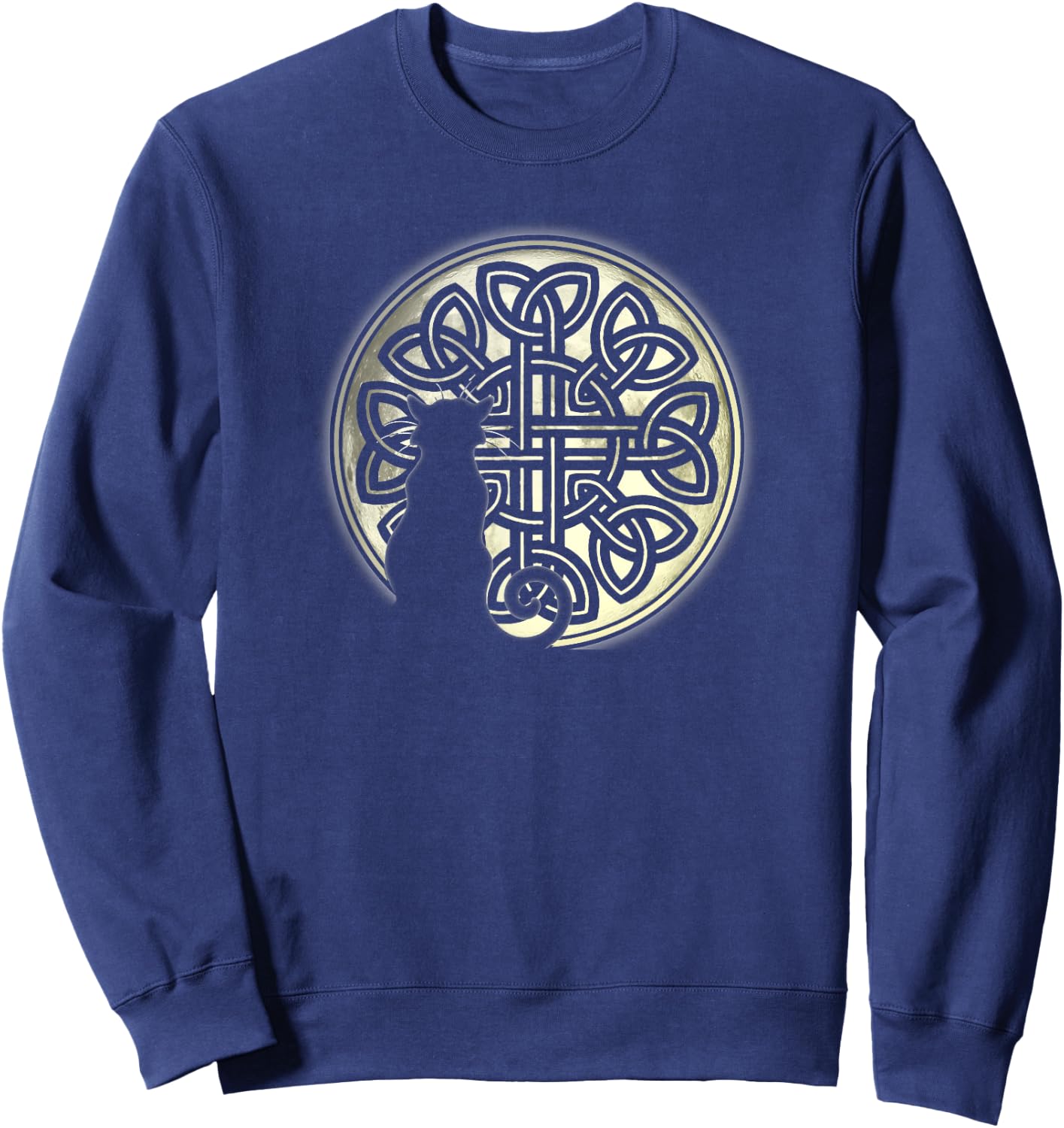 Celtic Knot Cat and the Moon Halloween Sweatshirt - Sweatshirt | Navy