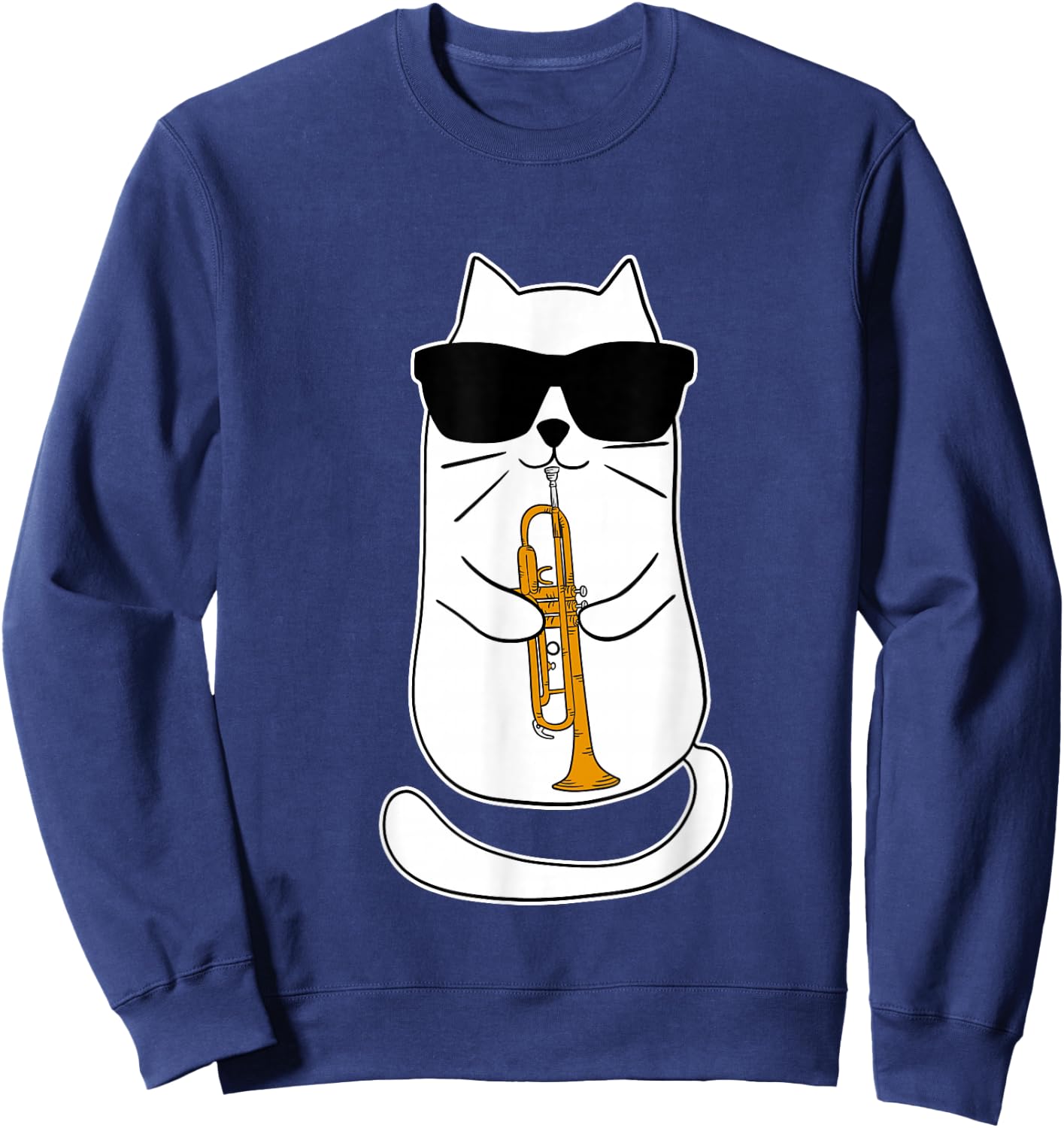 Trumpet Cat Funny Trumpet Player Sweatshirt - Sweatshirt | Navy
