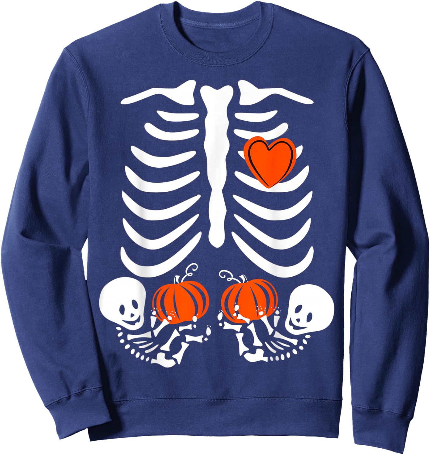 Pregnant Skeleton Twin Pregnancy Halloween Baby Announcement Sweatshirt - Sweatshirt | Navy
