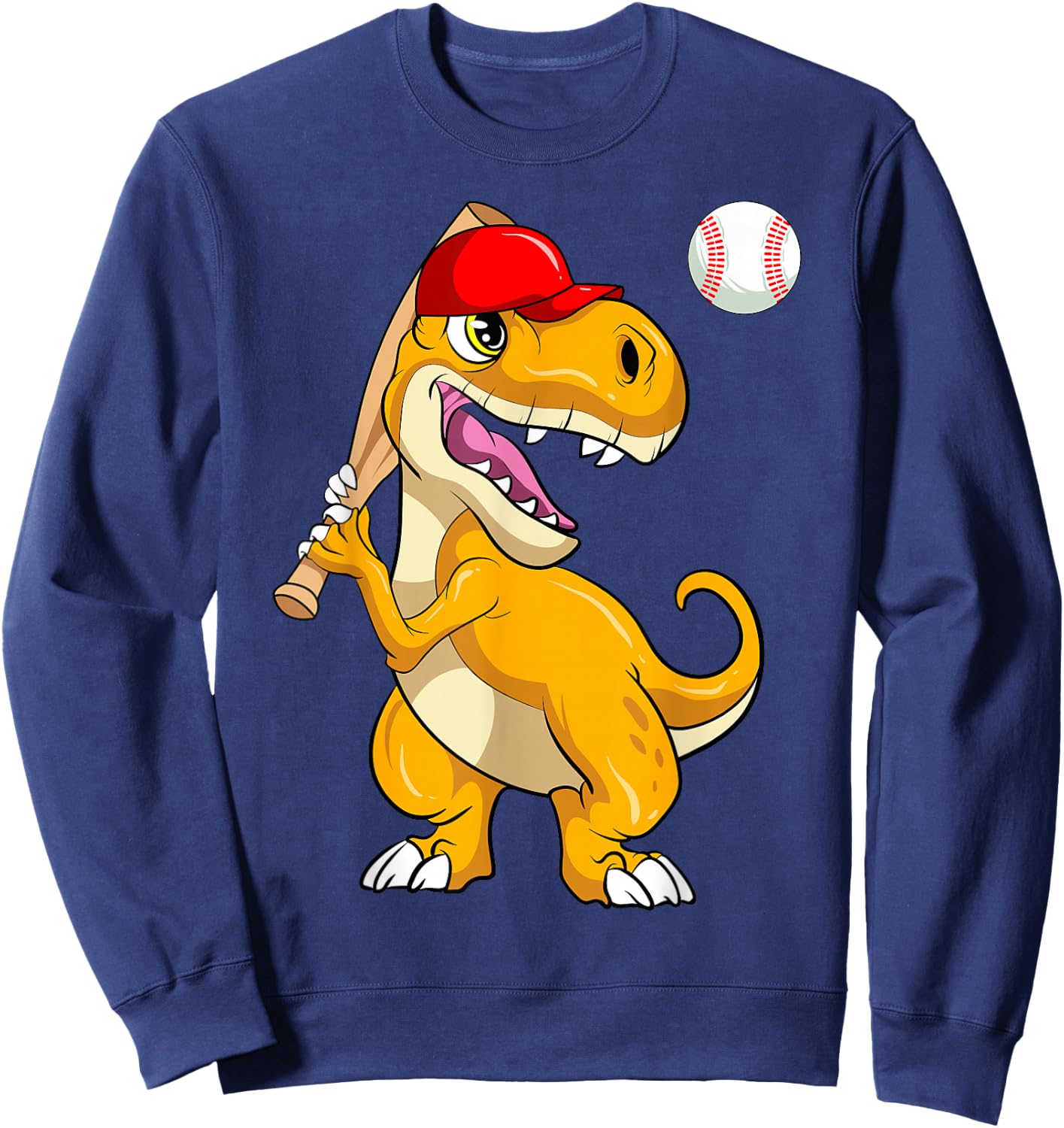 Baseball Dinosaur Kawaii T Rex Batting Baseball Player Sweatshirt - Sweatshirt | Navy