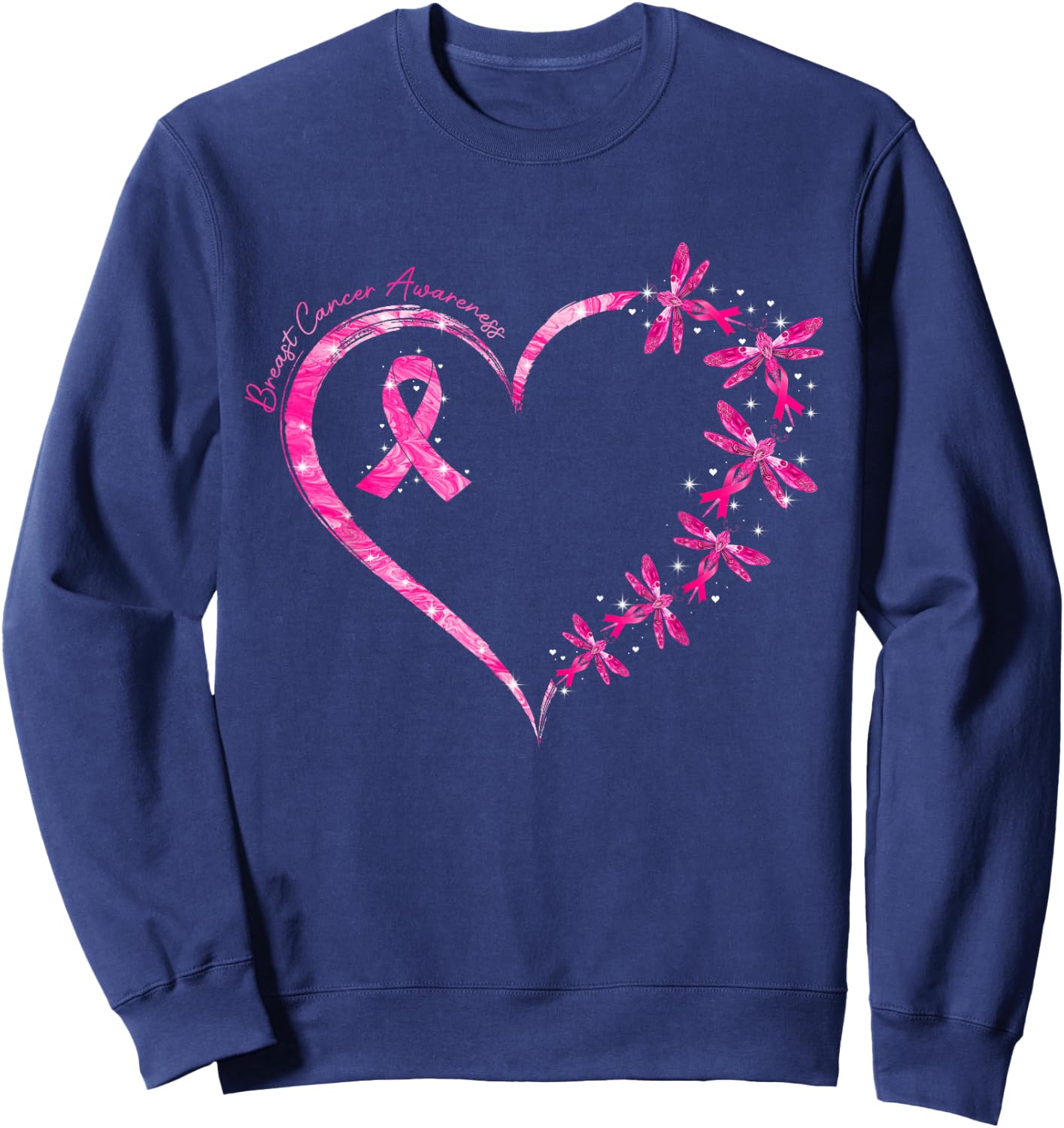 In October We Wear Pink Breast Cancer Awareness Dragonfly Sweatshirt - Sweatshirt | Navy