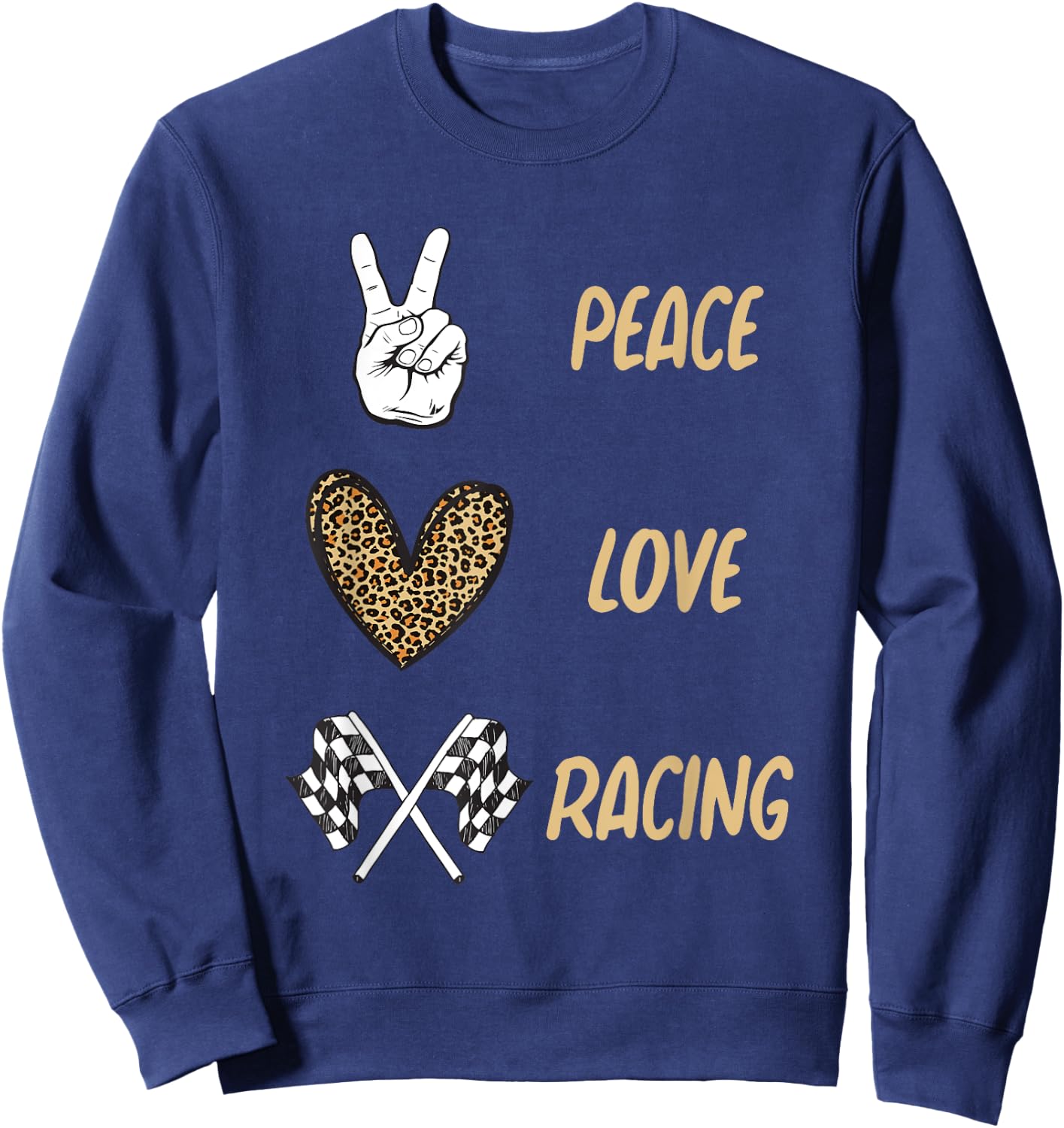 Women's Racing Design Kids Girls Peace Love Racing Race Flag Sweatshirt - Sweatshirt | Navy