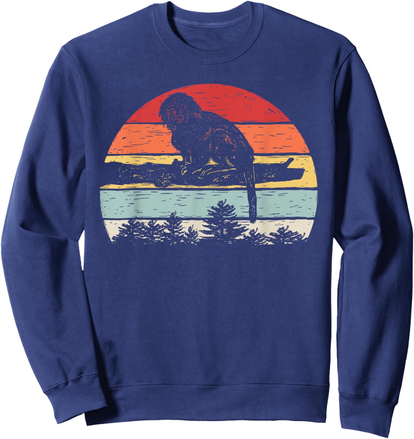 Vintage Retro Cotton Top Tamarin Monkey Sweatshirt - Sweatshirt | Navy
