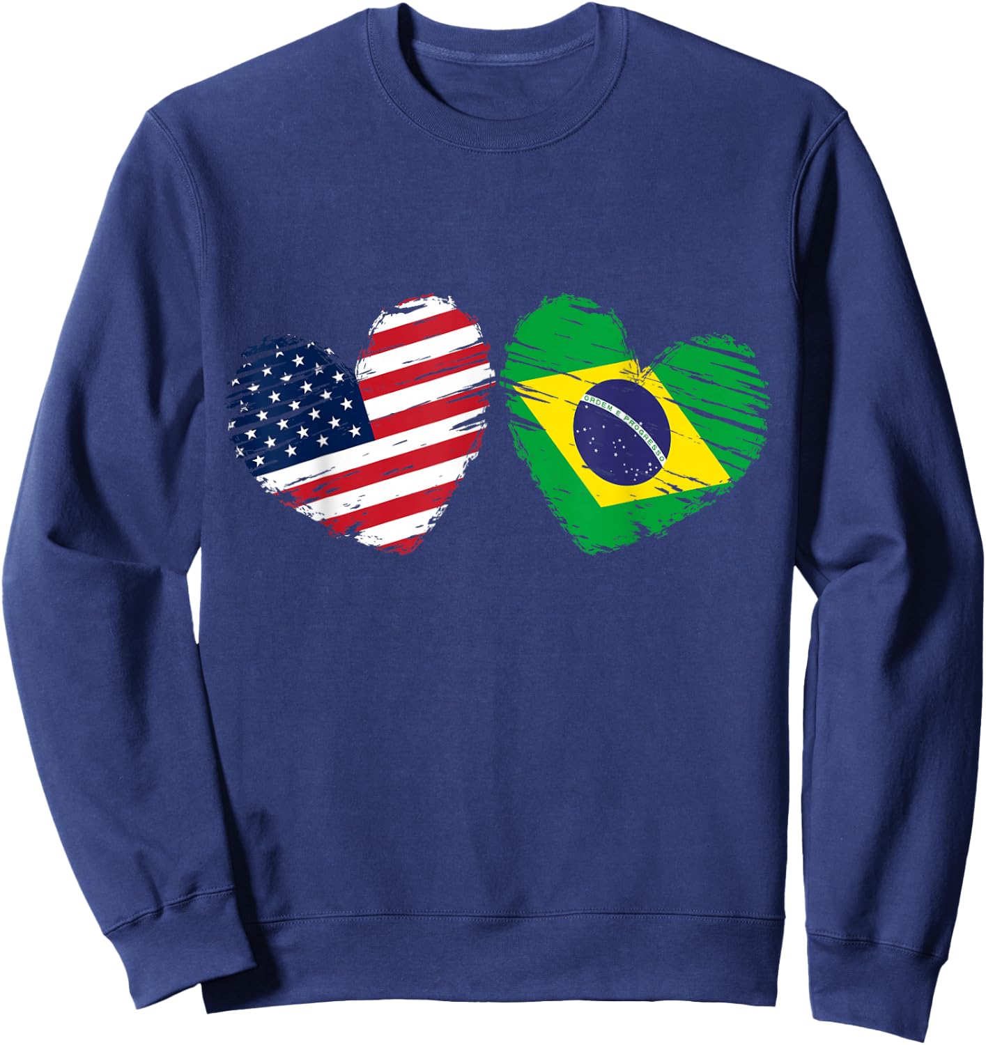 USA Brazil Flag Heart Valentines Day Brazilian American Sweatshirt - Sweatshirt | Navy