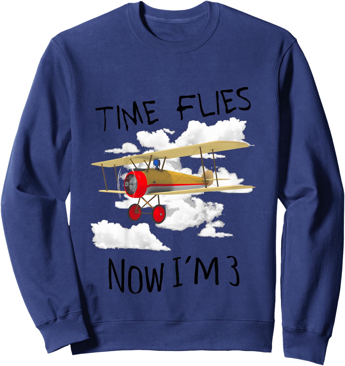 Time Flies Now I'm 3 Airplane Sweatshirt - Sweatshirt | Navy