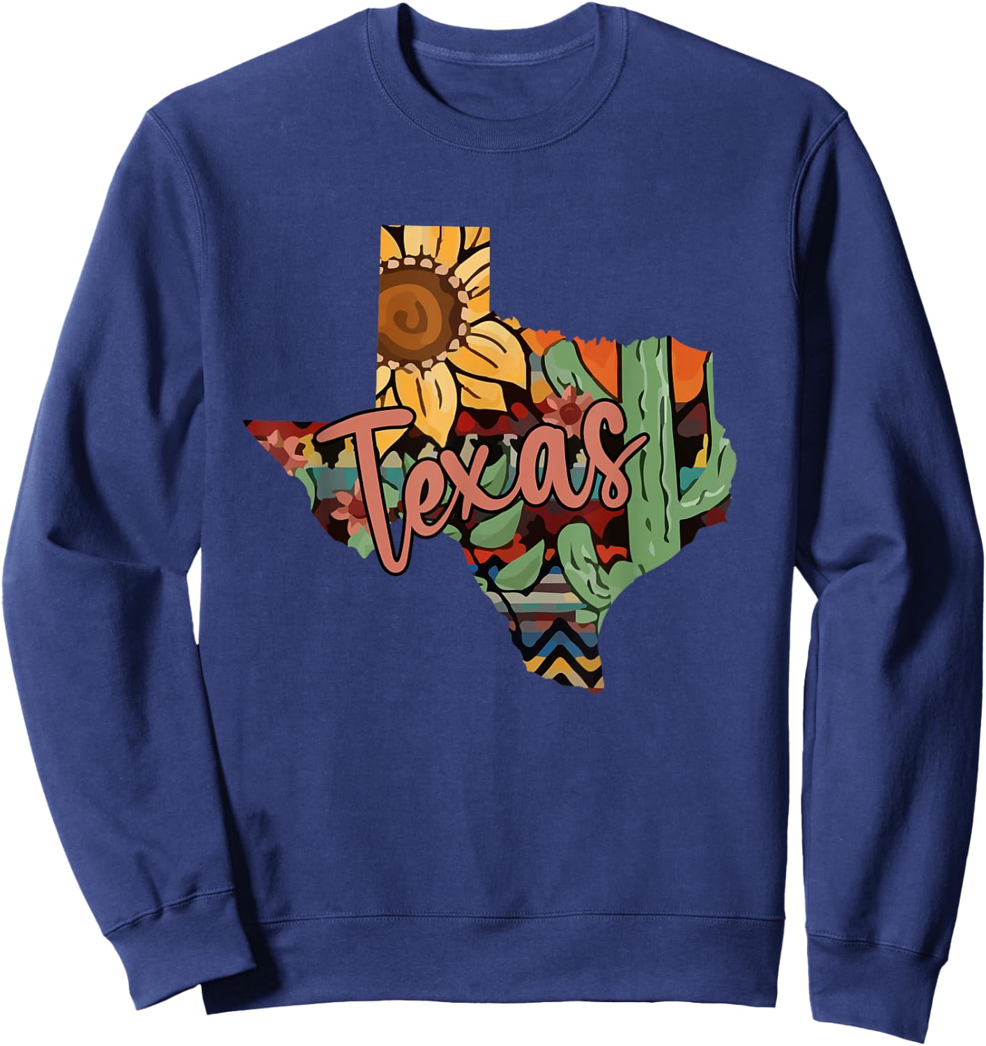 Cute Love Texas State Cactus Sunflower Sweatshirt - Sweatshirt | Navy