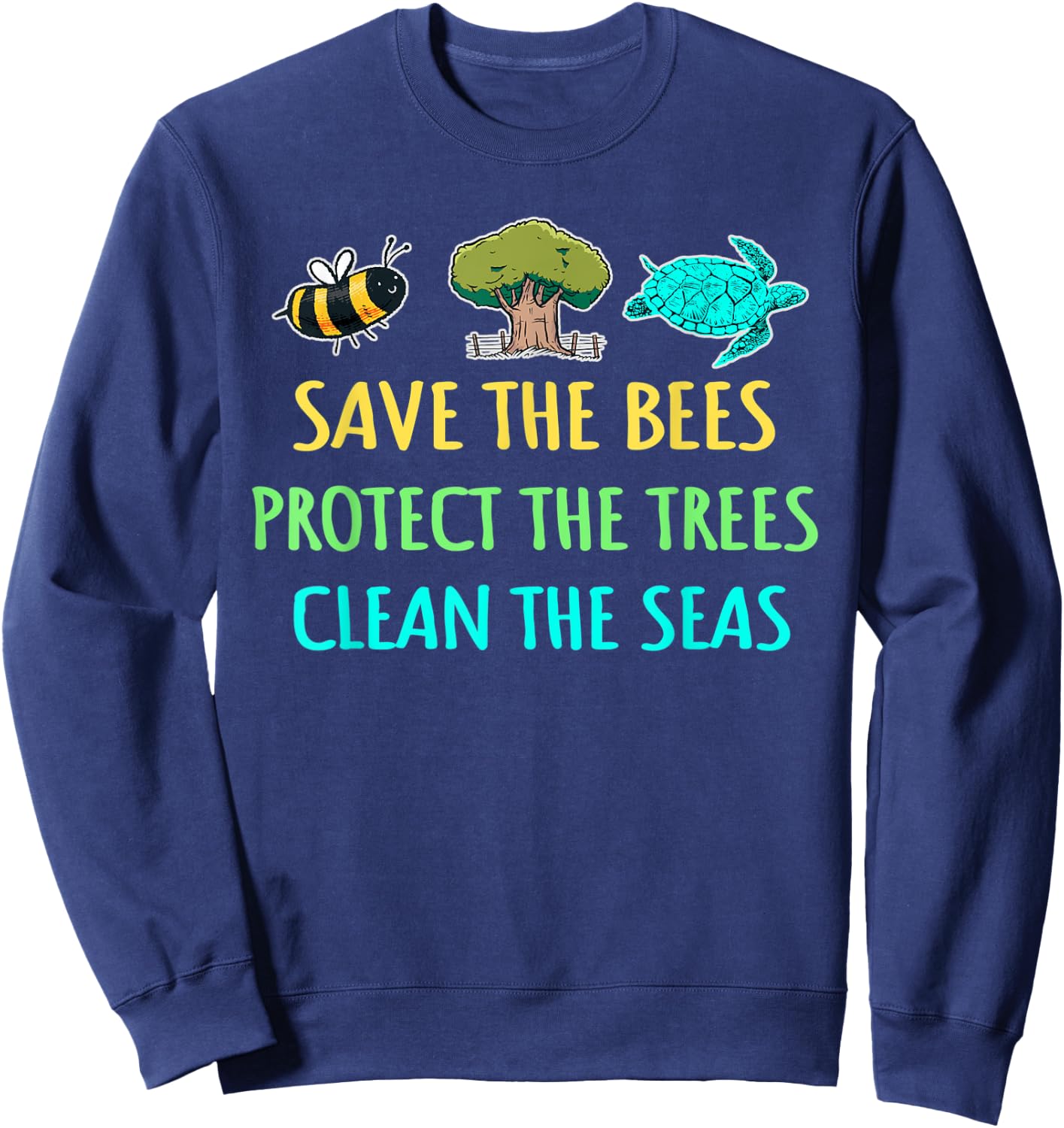Recycling Environmentalist Bees Trees Earth Day Nature Lover Sweatshirt - Sweatshirt | Navy