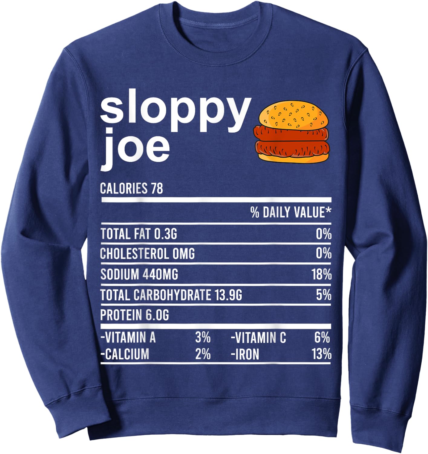 Funny Thanksgiving Food Apparel, Sloppy Joe Nutrition Facts Sweatshirt - Sweatshirt | Navy