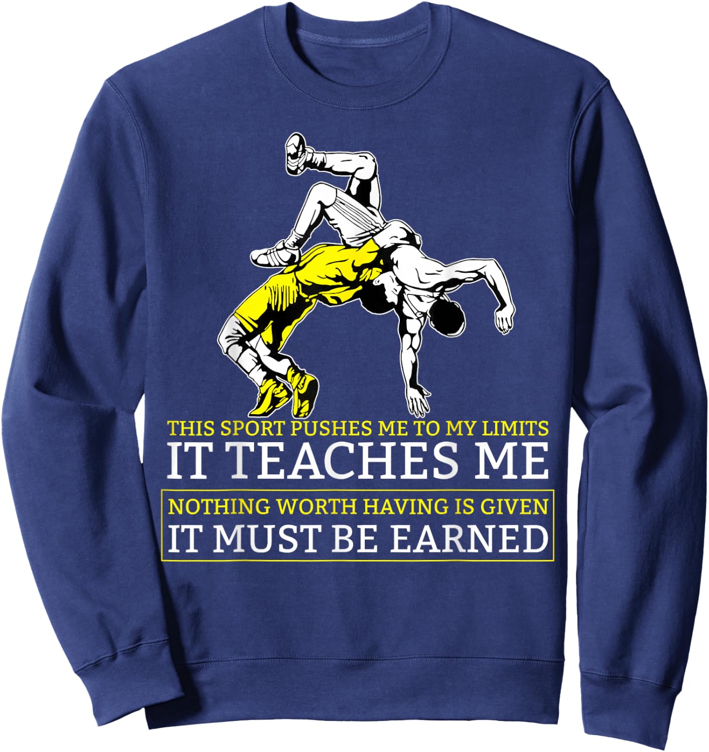 It Must Be Earned Wrestling Short Sleeve Sweatshirt - Sweatshirt | Navy