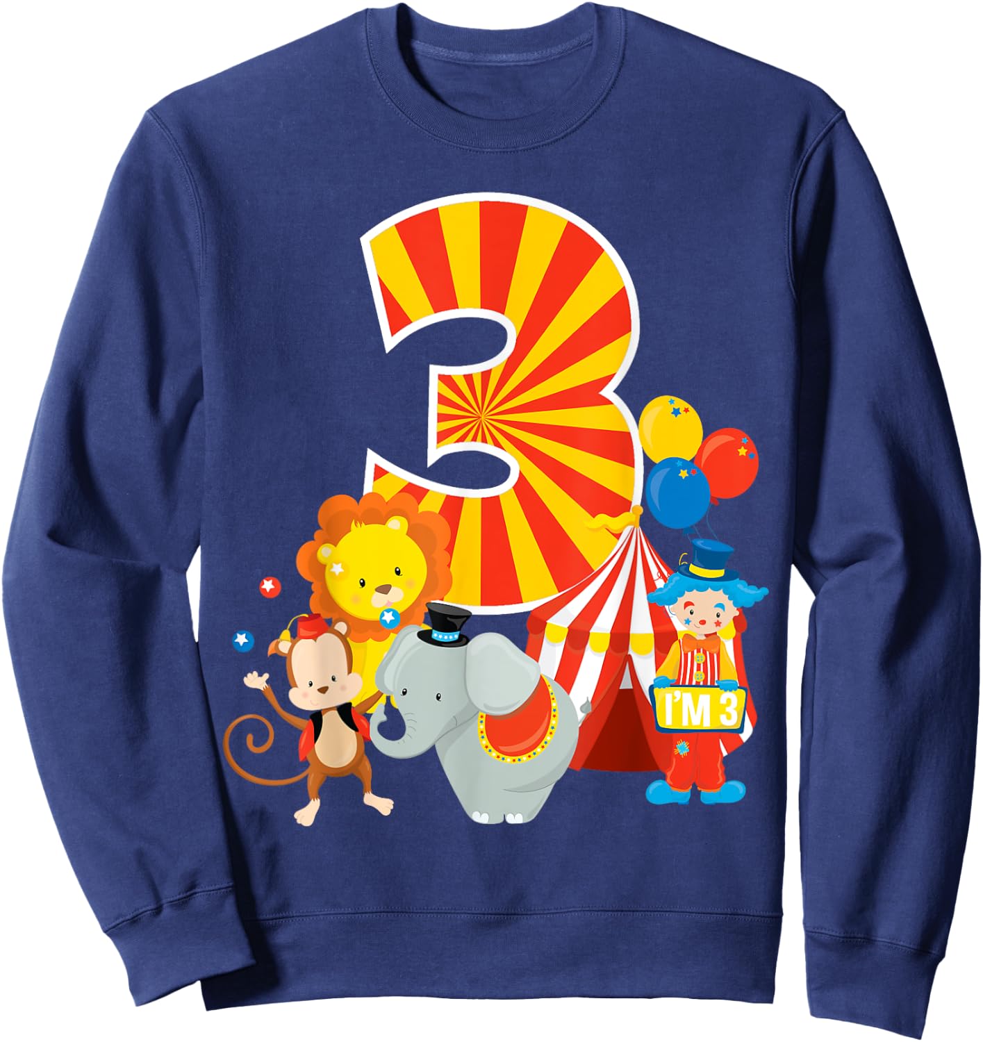 3rd Birthday Shirt Boys Girls Circus 3 Birthday Party Shirt Sweatshirt - Sweatshirt | Navy