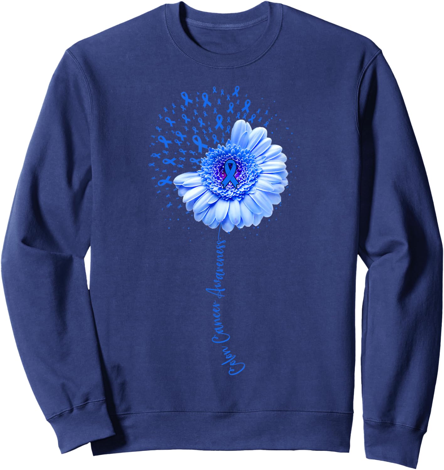 Colon Cancer Awareness Flower Survivor Fighter Sweatshirt - Sweatshirt | Navy
