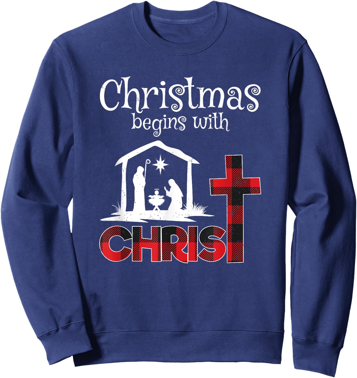 Christmas Begins With Christians Buffalo Plaid Sweatshirt - Sweatshirt | Navy