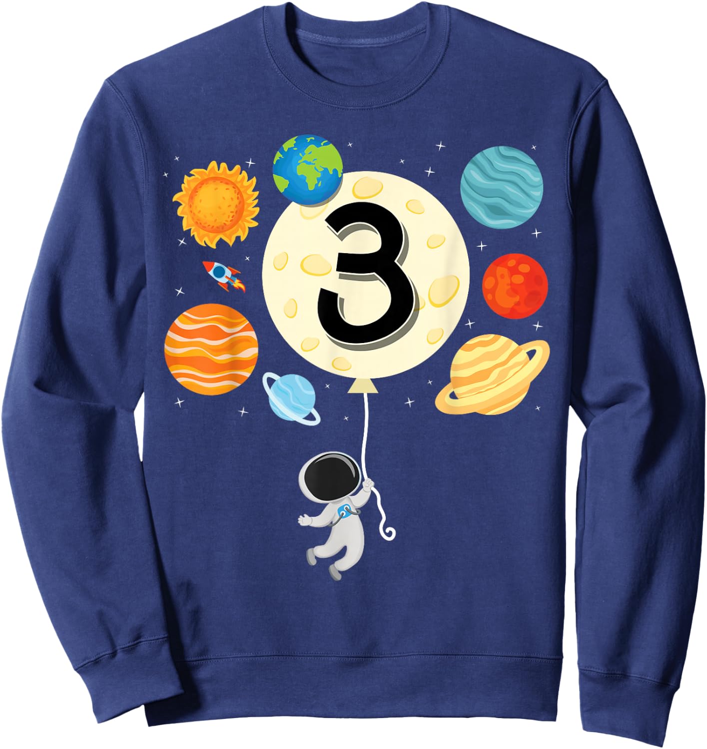 Astronaut Balloon Planets 3rd Birthday Space 3 Year Old Kids Sweatshirt - Sweatshirt | Navy