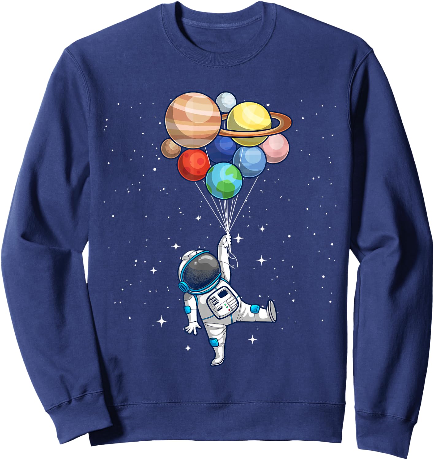 Funny Astronaut with Planets in Hand Women Spaceman Sweatshirt - Sweatshirt | Navy