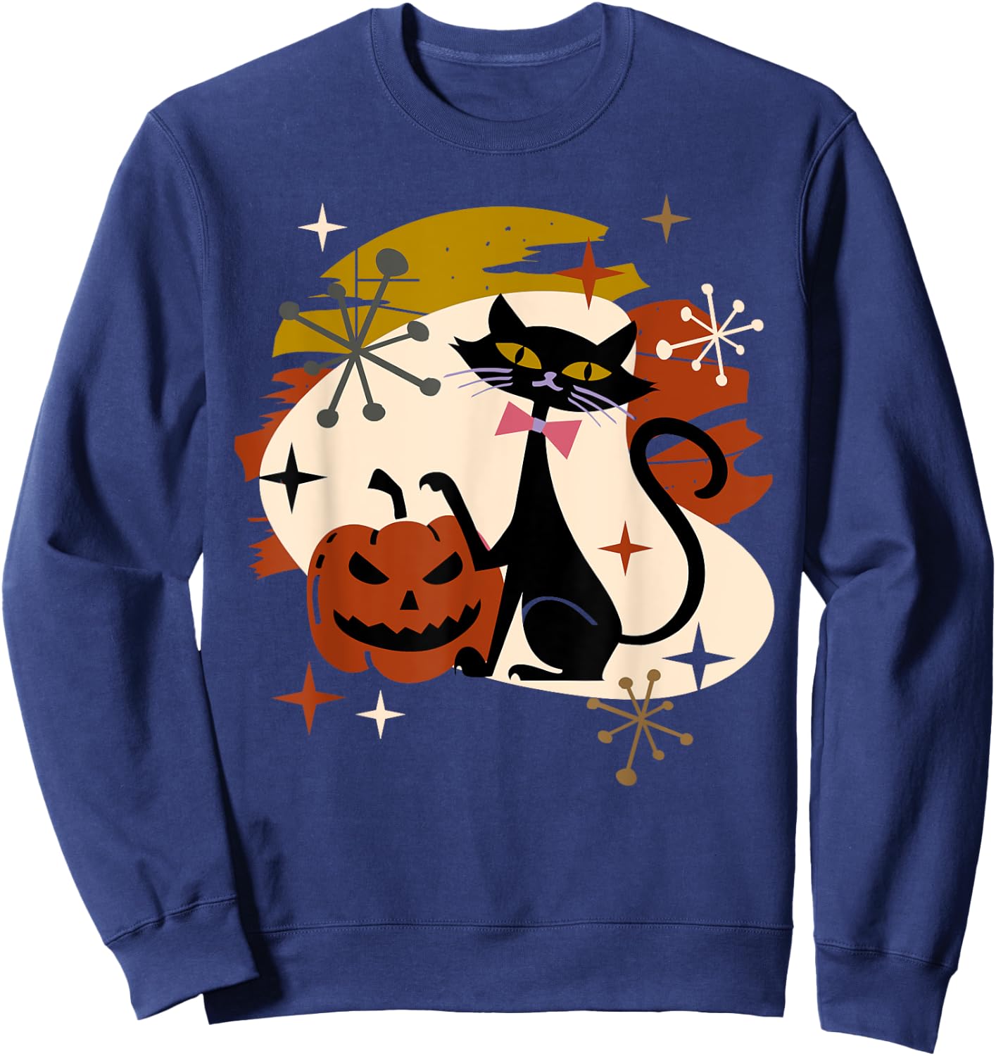 Black Cat and Pumpkin Atomic Retro Halloween Sweatshirt - Sweatshirt | Navy