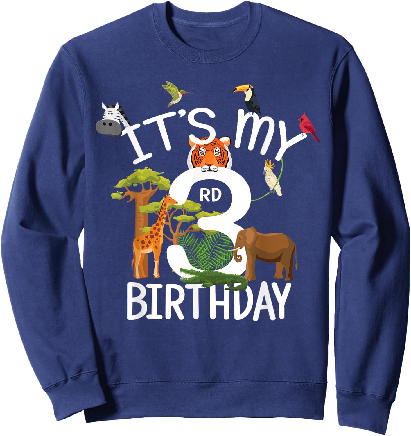 It's My 3rd Birthday Boy Zoo Theme 3 Years Old Animal Party Sweatshirt - Sweatshirt | Navy
