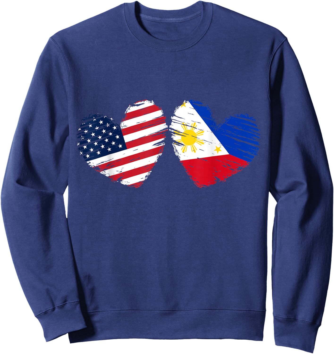 USA Philippines Flag Heart Valentines Day Filipino American Sweatshirt - Sweatshirt | Navy